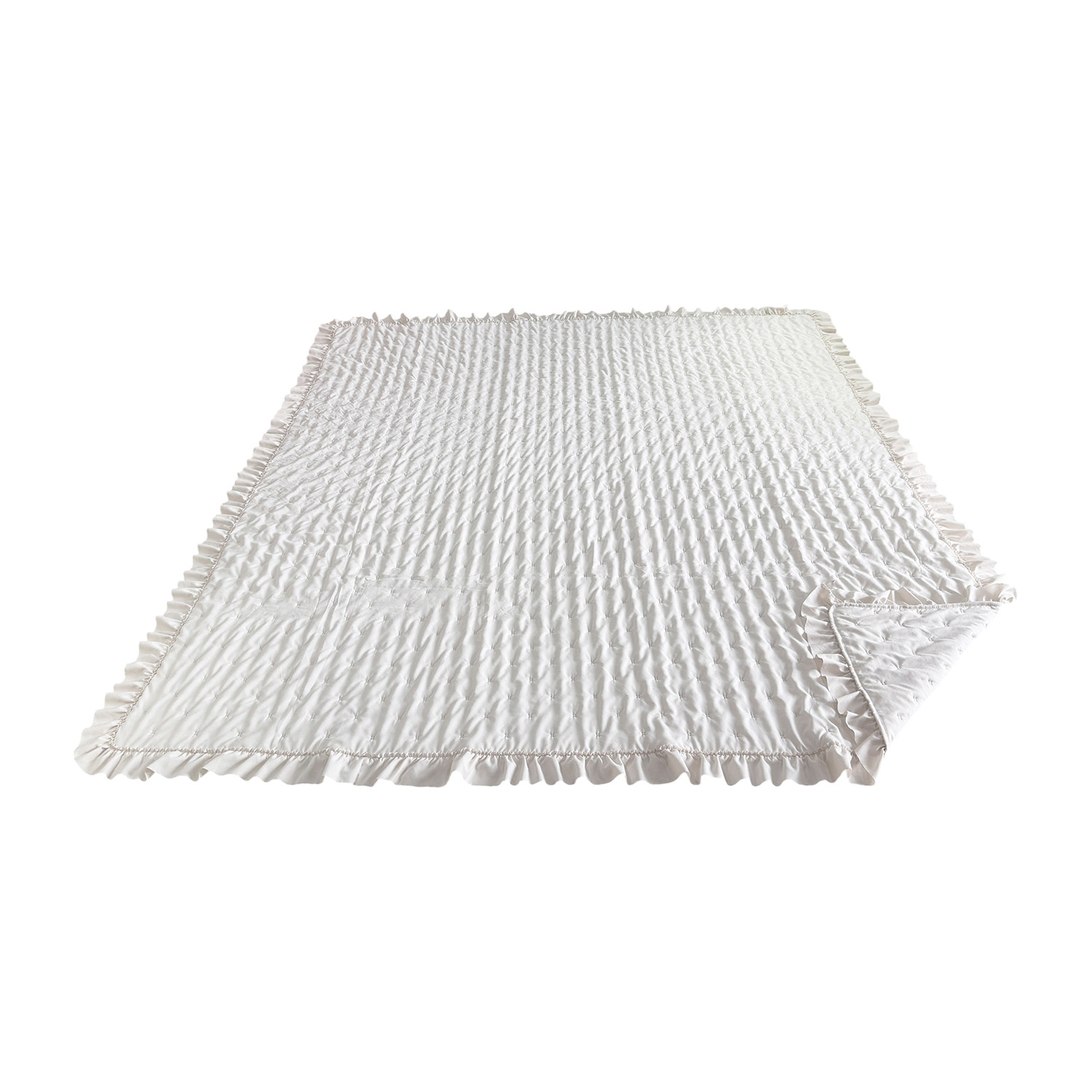 Narzuta na łóżko pikowana 200 x 220 cm Smukee Home, z falbanką, kremowa