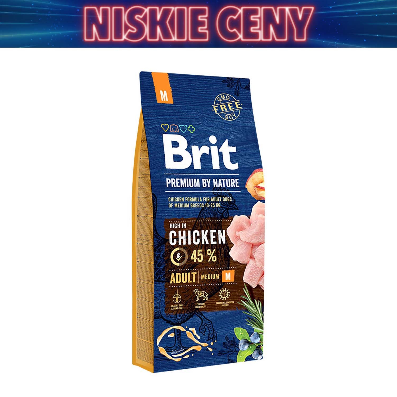 Karma dla psów Brit Premium By Nature Adult M, sucha, z kurczakiem, 15 kg