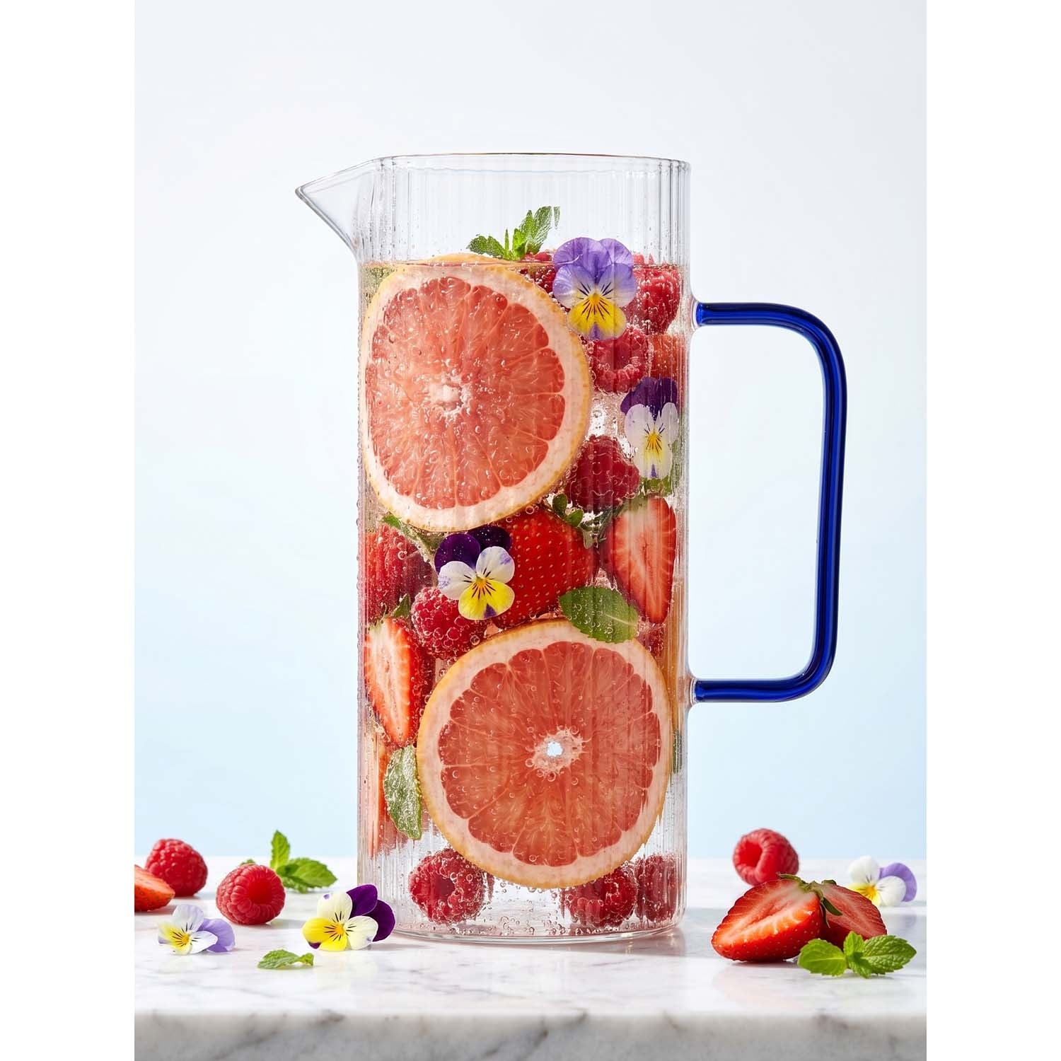 Dzbanek ryflowany Vialli Design Livio, 1,5 l, z niebieskim uchem