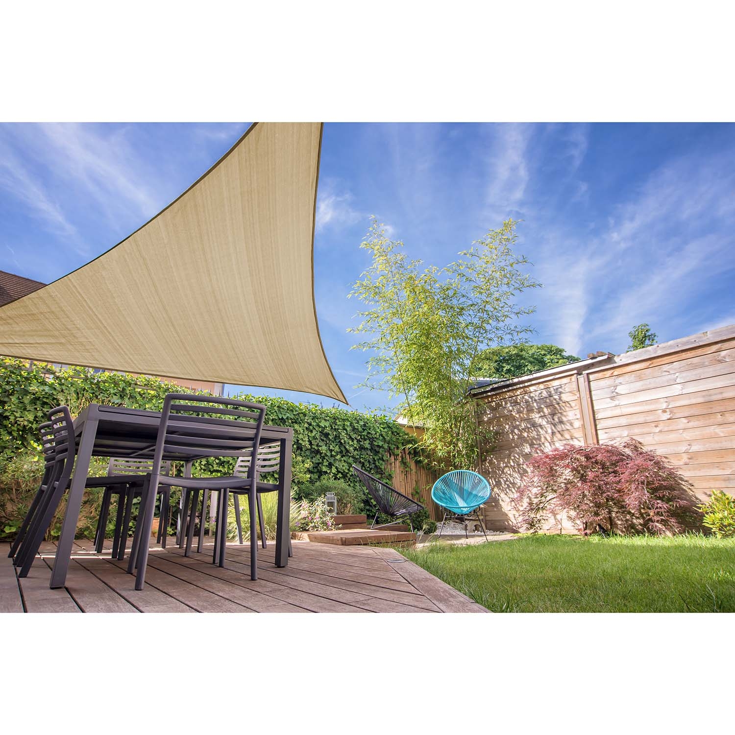 Żagiel ogrodowy przeciwsłoneczny DecoTeam Prestige, trójkąt, 5 x 5 x 5 m, beżowy