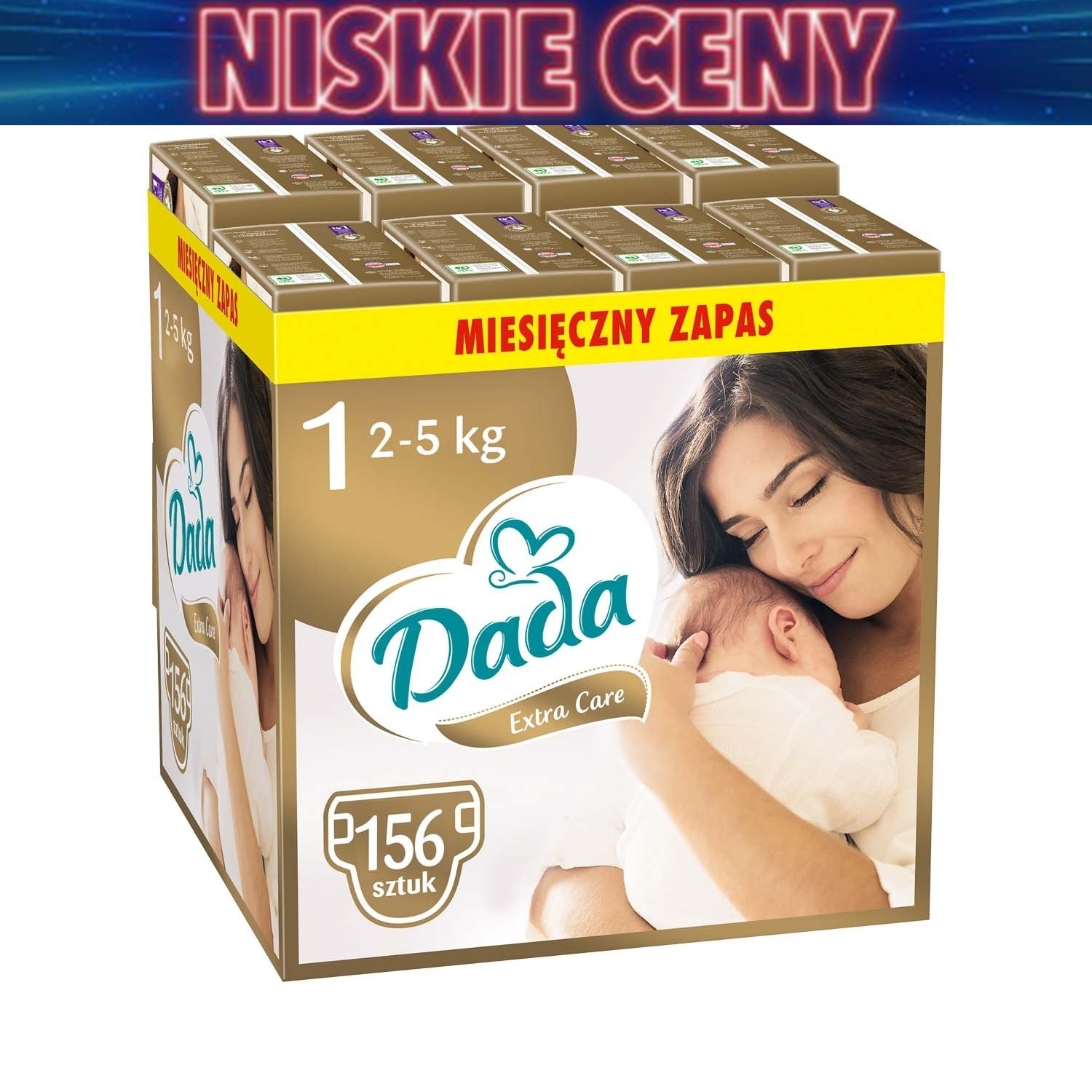 Pieluszki Extra Care 1 New Born, 2-5 kg, 156 szt., superchłonny wkład