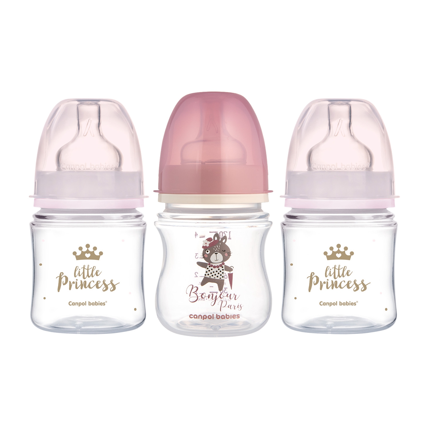 Zestaw 3 butelek Canpol Babies, 120 ml, różowe