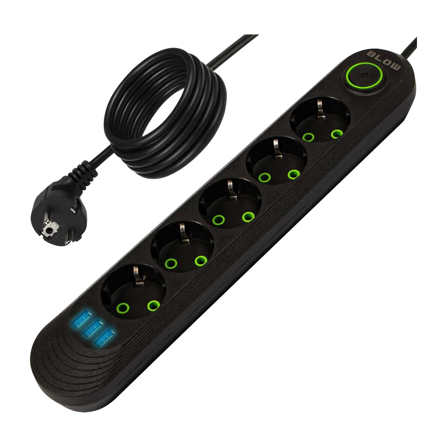 Listwa zasilająca Blow PS-550, 5 m, 5 gniazd, 3 porty USB