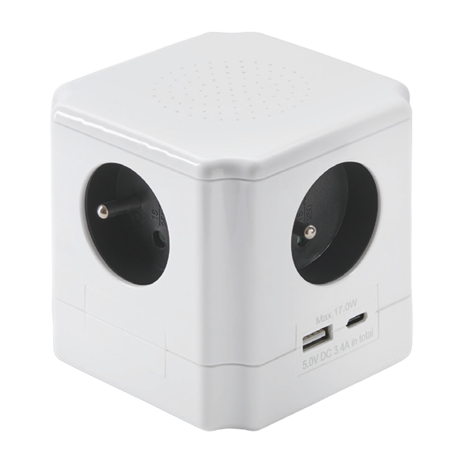 Przedłużacz kostka Hykker, 4 gniazda, USB-A, USB-C, biały