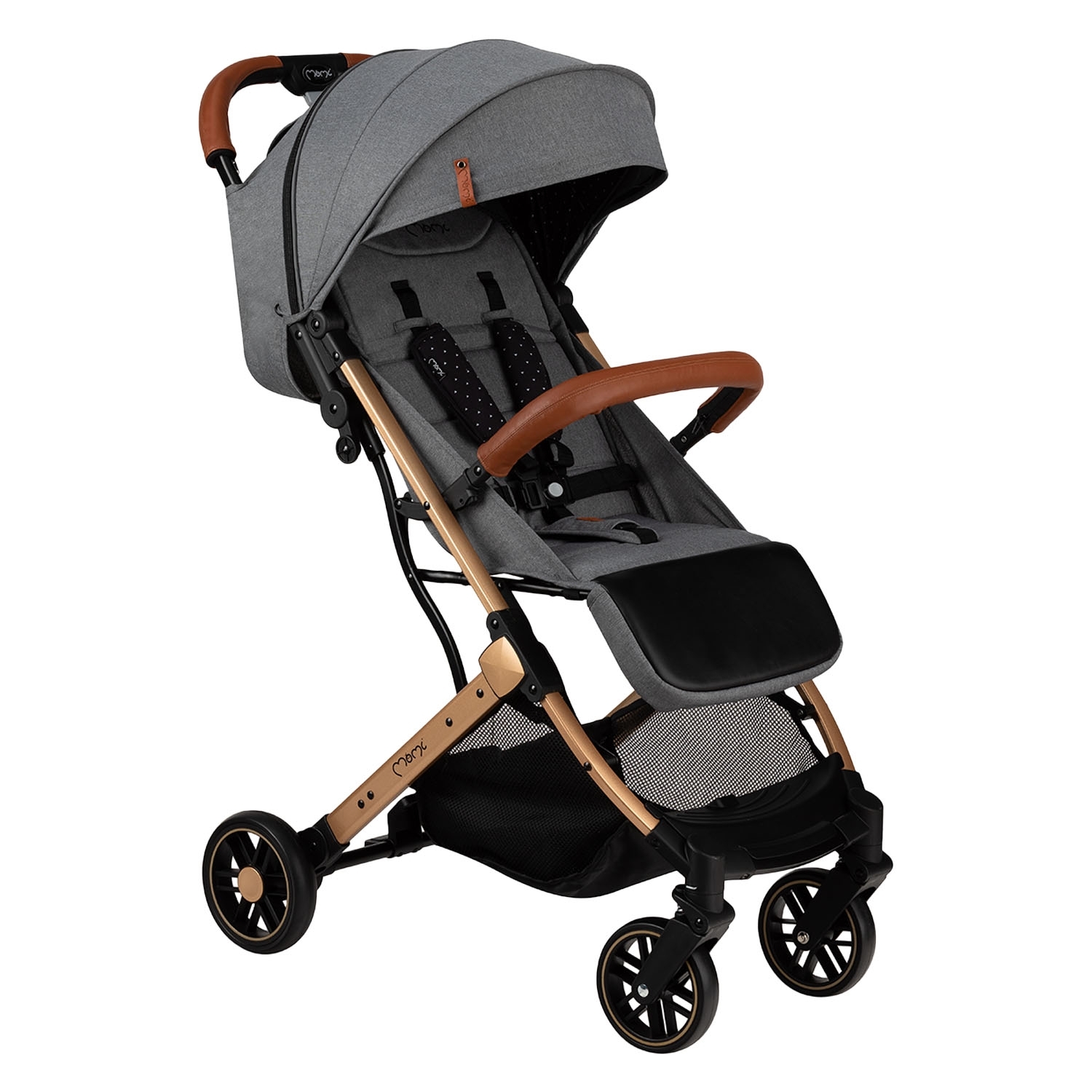 Wózek spacerowy MoMi Estelle Gold składany w walizkę, lekki, szaro-złoty