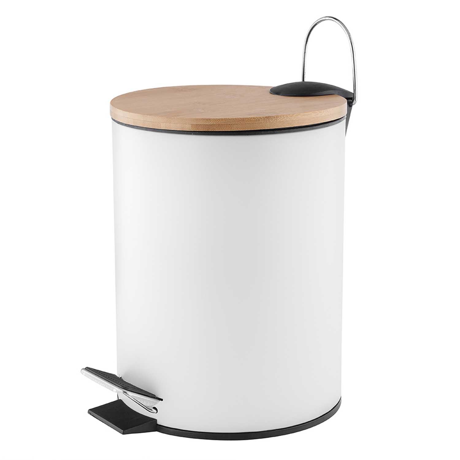 Kosz na śmieci Altom Design, 3 l, z bambusową pokrywką i pedałem, biały