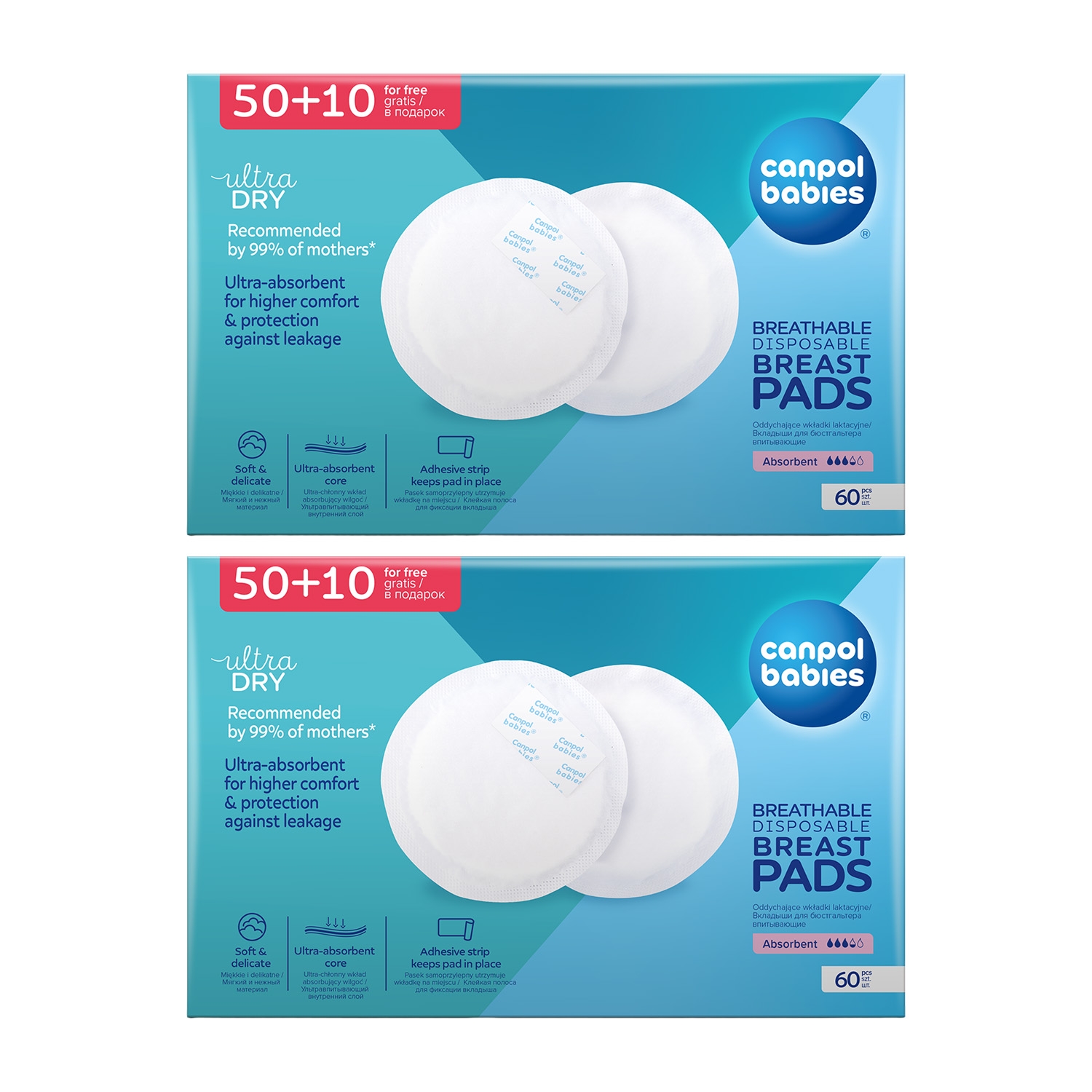 Wkładki laktacyjne 3D Canpol Babies, 2 x 60 sztuk, białe