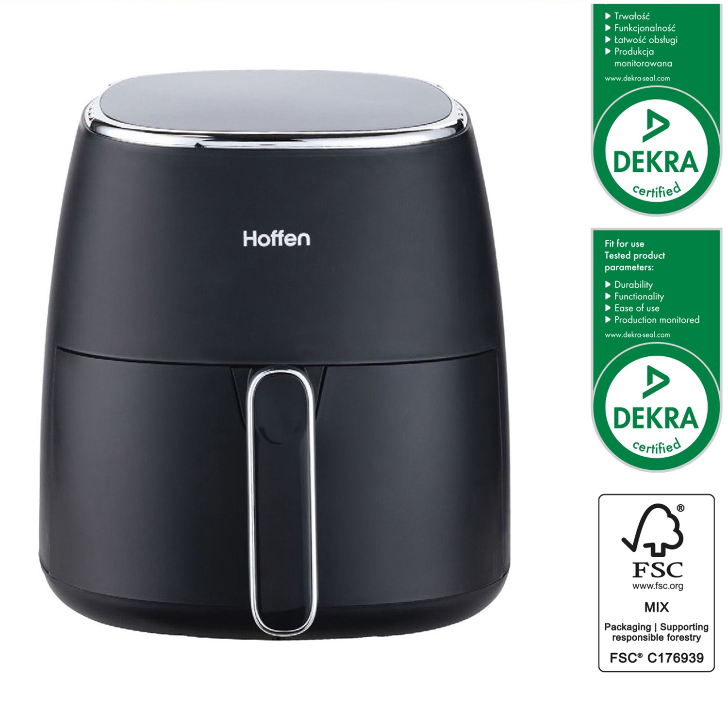 Air Fryer Frytkownica beztłuszczowa Hoffen, 1500 W, 5 l, czarna matowa