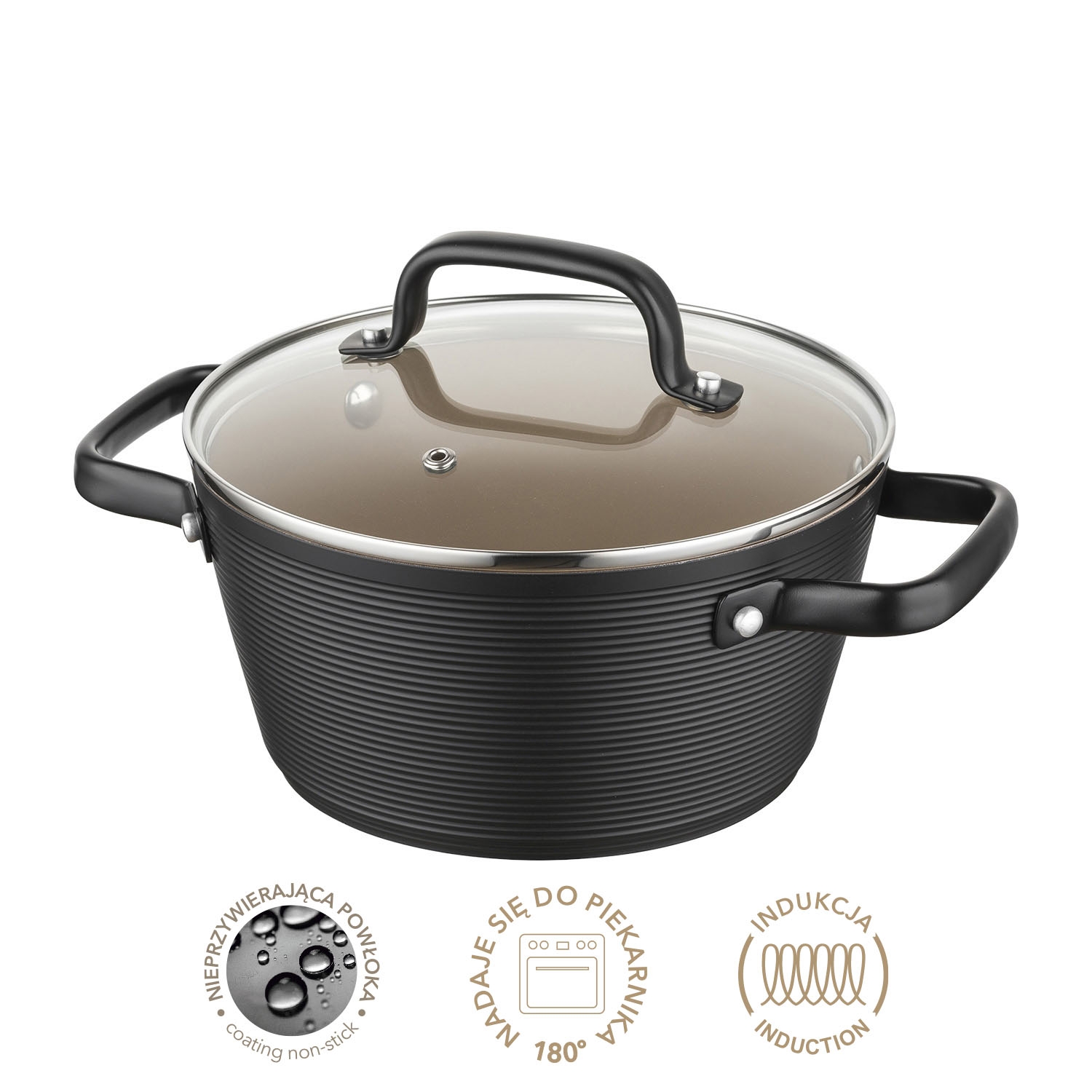 Garnek aluminiowy 20 cm 2,2 l Florina Carina, czarny