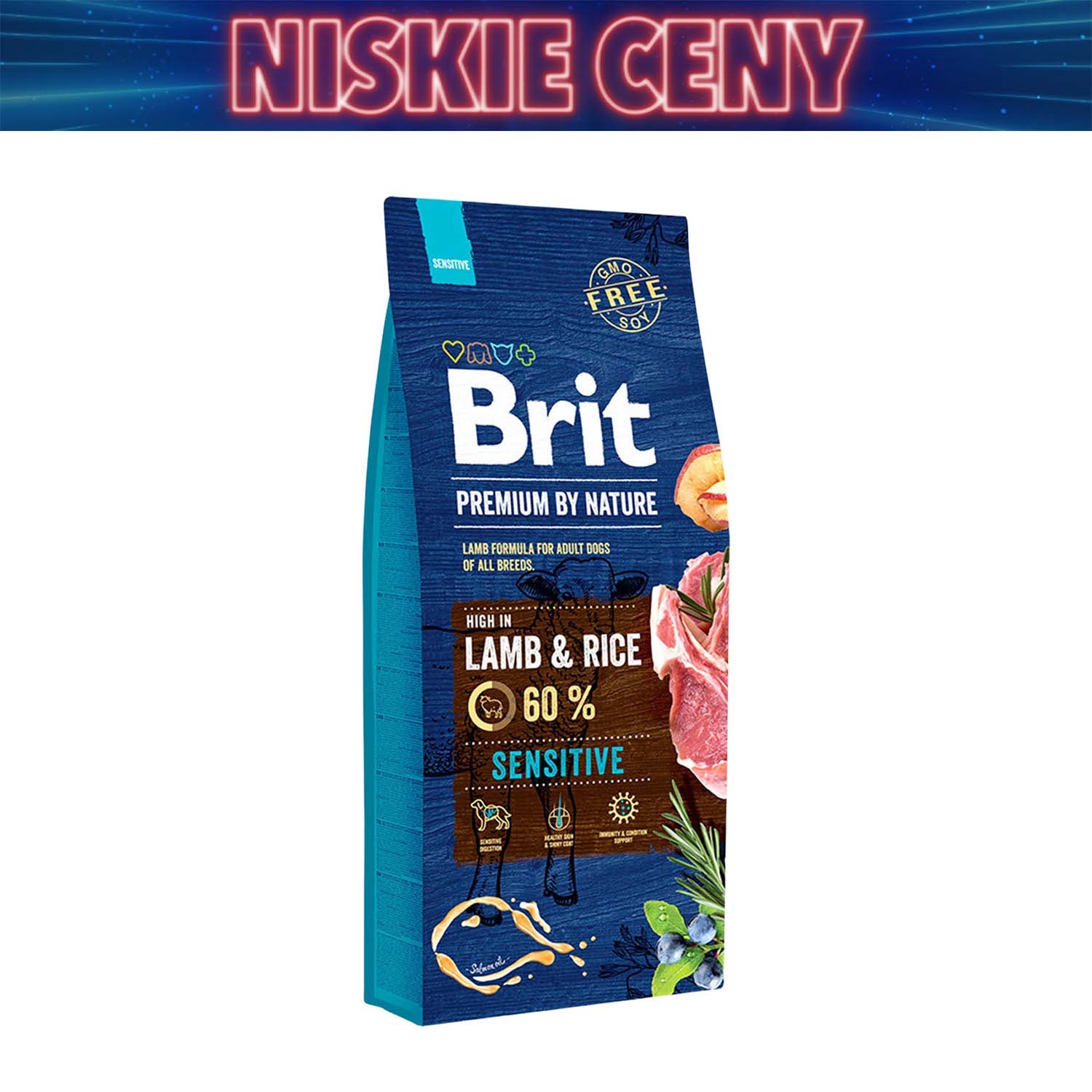 Karma dla psów Brit Premium By Nature Sensitive, sucha, z jagnięciną, 15 kg