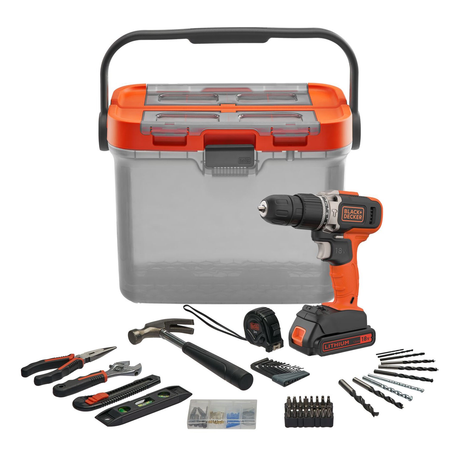 Wiertarka udarowa Black+Decker, z zestawem akcesoriów, 18 V