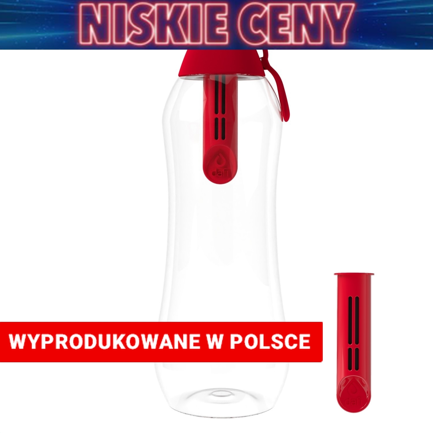 Butelka filtrująca 0,7 l SOFT, czerwona, 2 filtry w zestawie