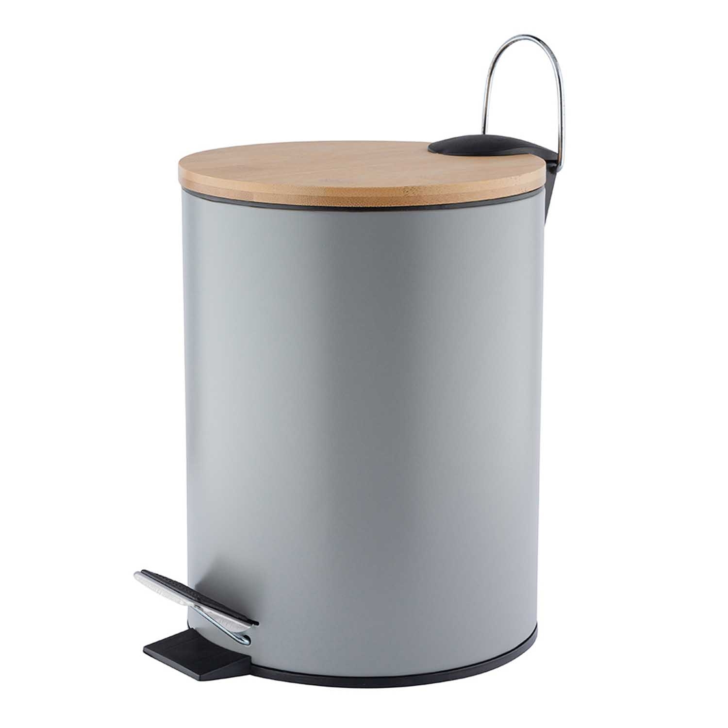 Kosz na śmieci Altom Design, 3 l, z bambusową pokrywką i pedałem, szary