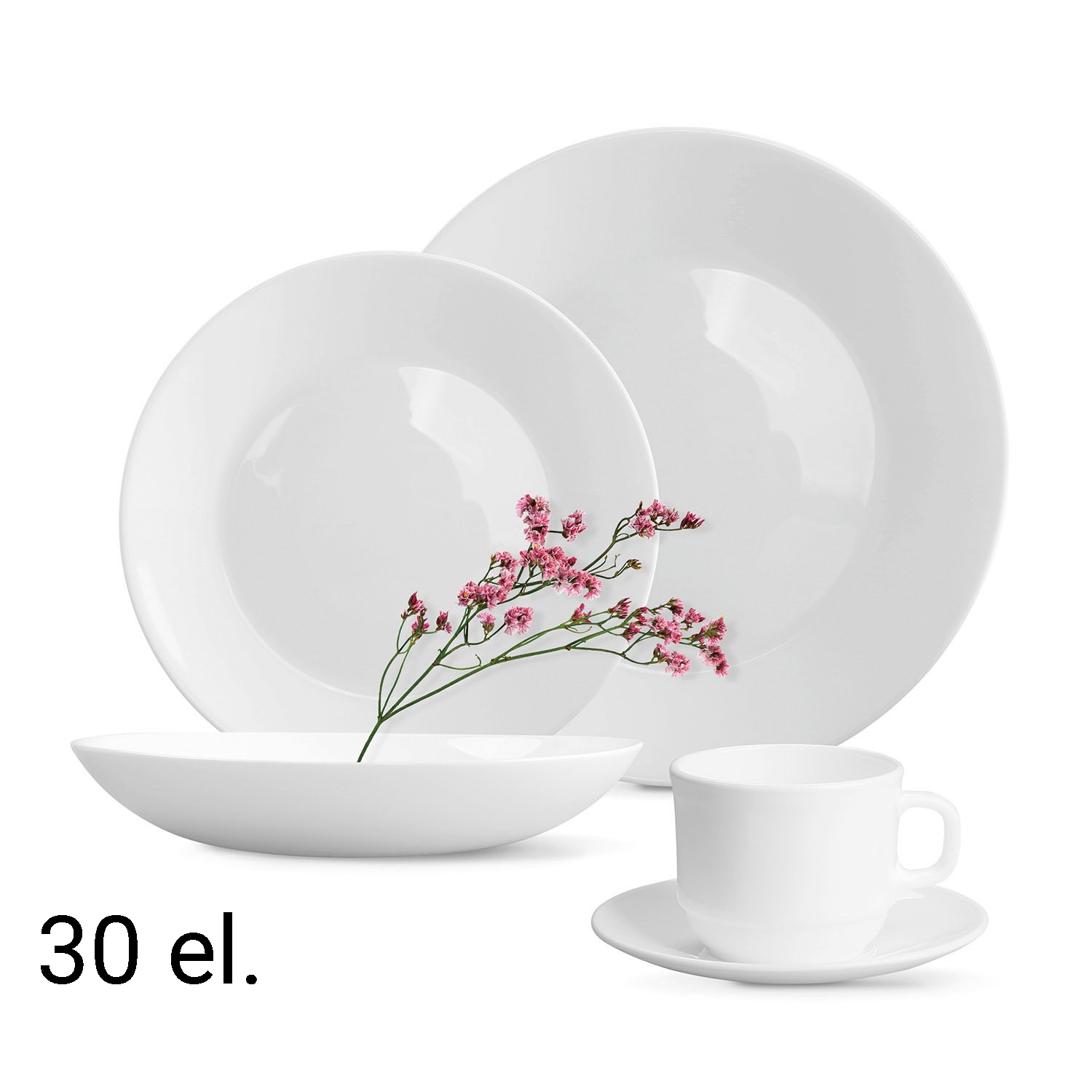 Zestaw obiadowo-kawowy na 6 osób MG Home Abria, 30 elementów, biały