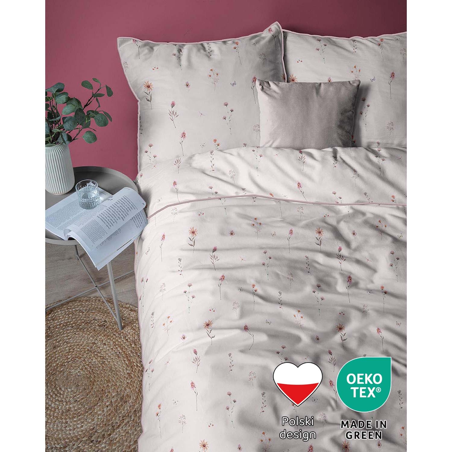Pościel z perkalu 160 x 200 cm Lame Percale, kolorowe kwiatki, różowa