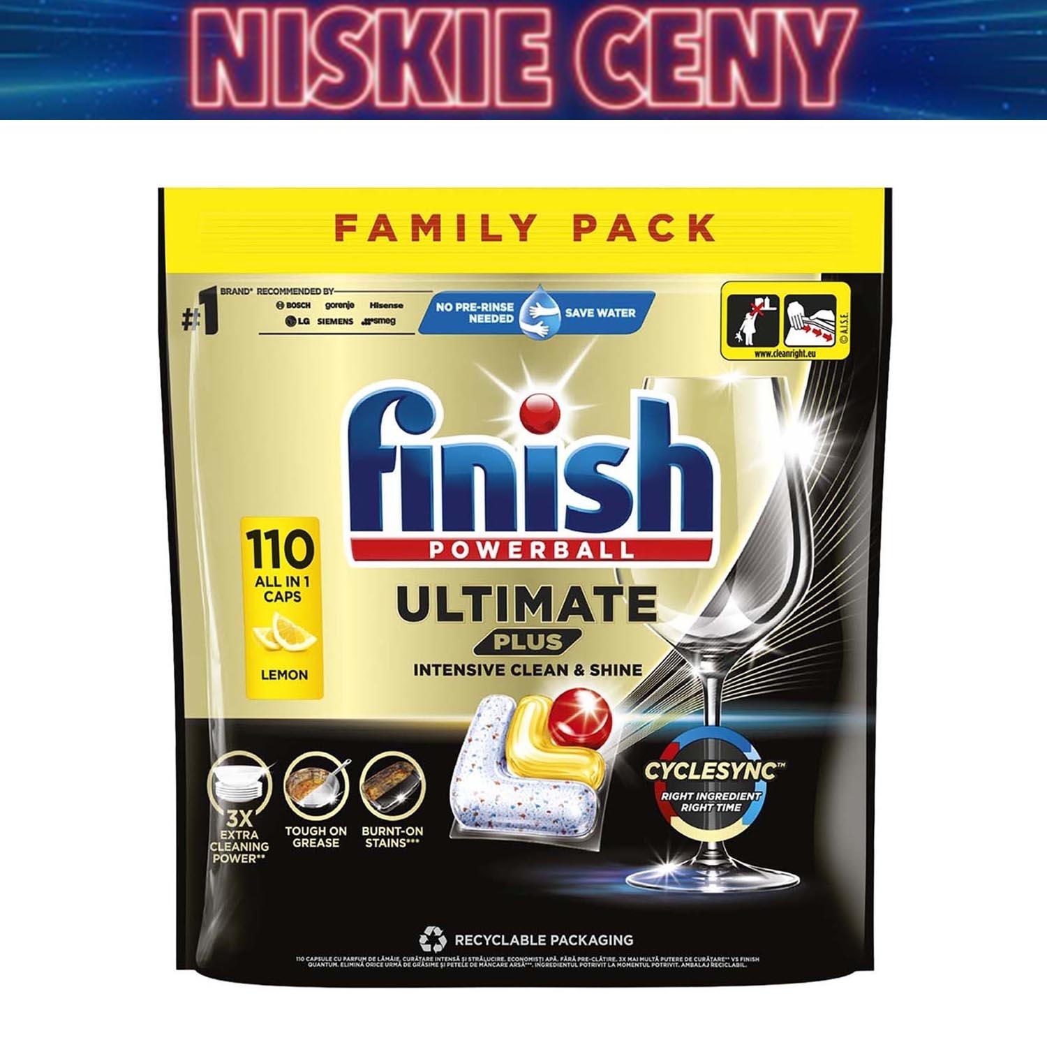 Kapsułki do zmywarki Finish Ultimate Plus Lemon, 110 sztuk
