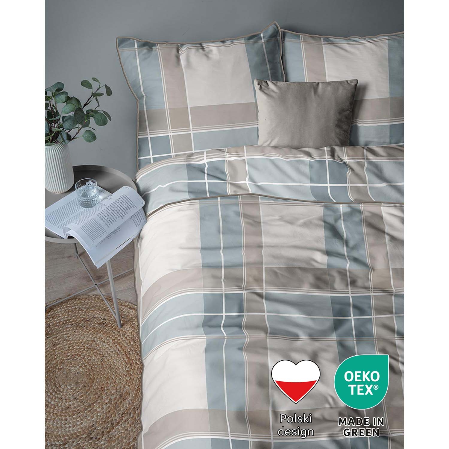 Pościel z perkalu 220 x 200 cm Lame Percale, geometria, niebieska