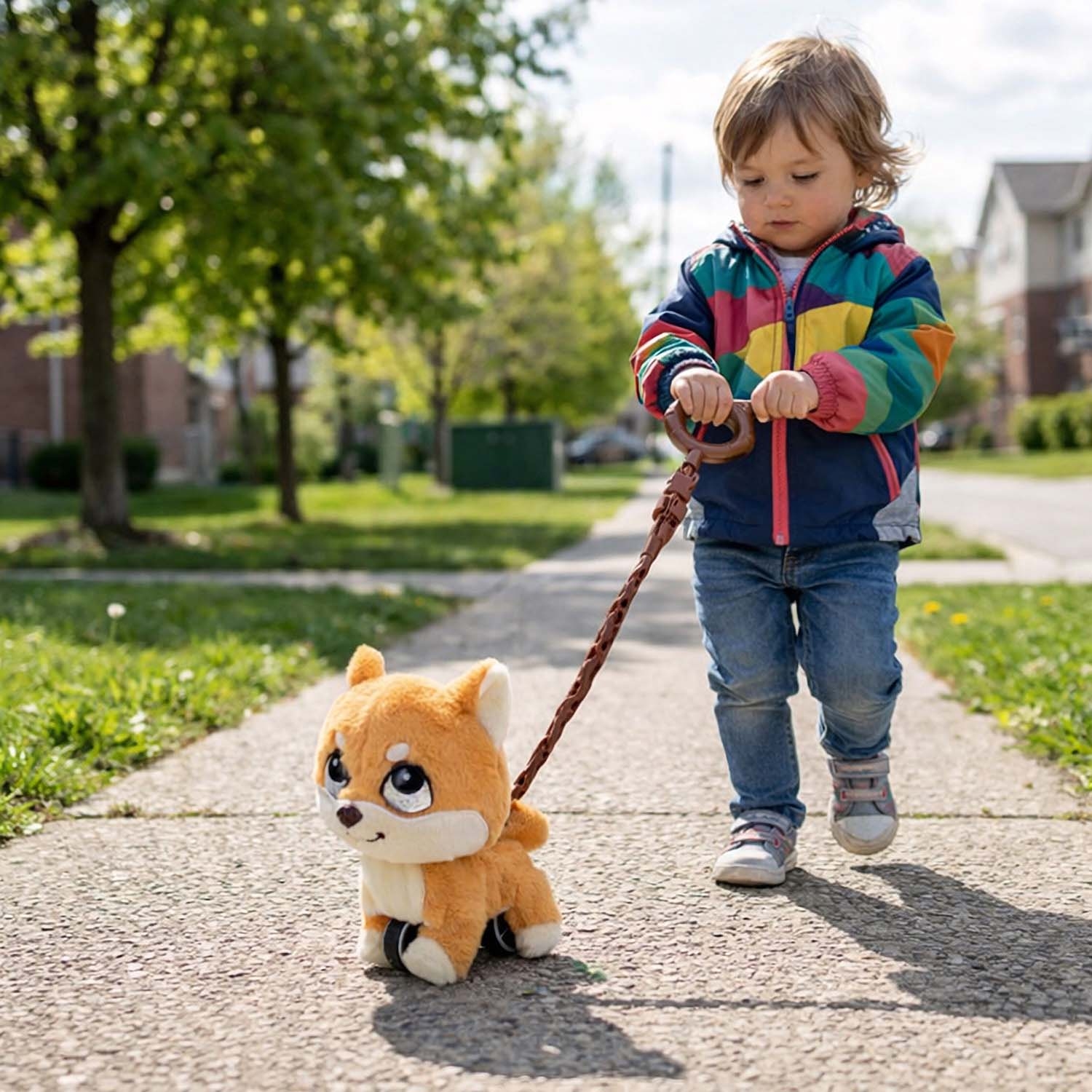 Interaktywny zwierzak Elefun Shiba-inu, z dźwiękiem i rączką do prowadzenia