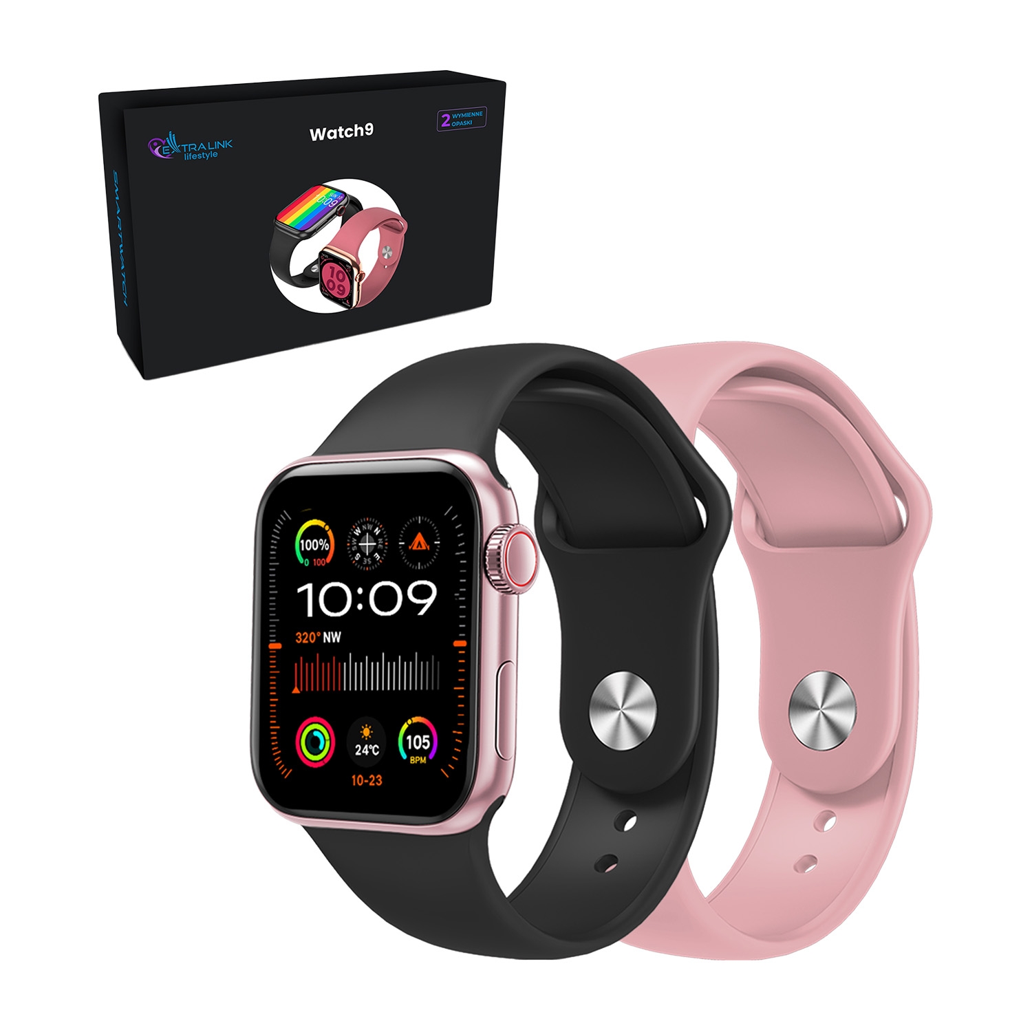 Smartwatch Extralink Lifestyle Watch9, 2 opaski, różowy