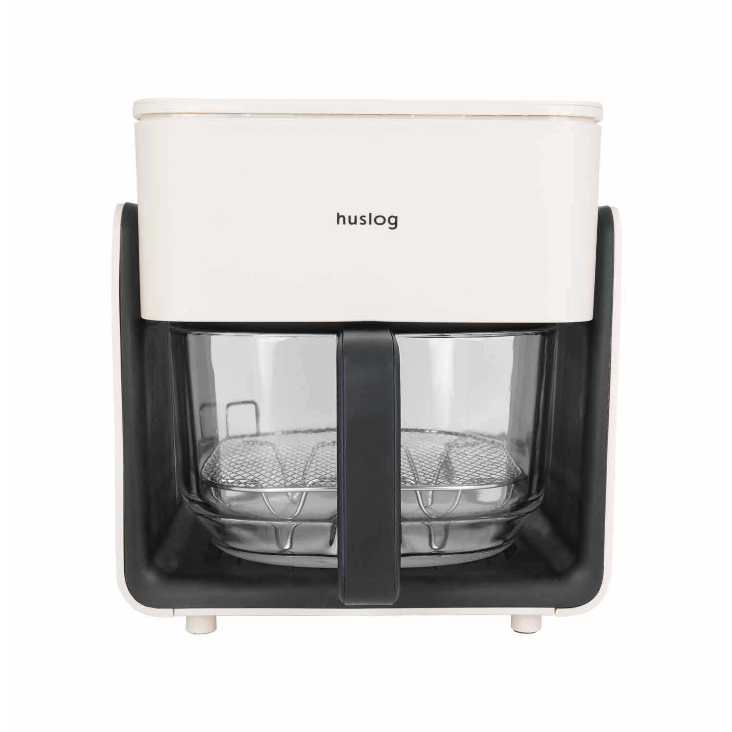 Frytkownica beztłuszczowa szklana Huslog Crystal Steam, 1300 W, 4,2 l, z funkcją pary, kremowa