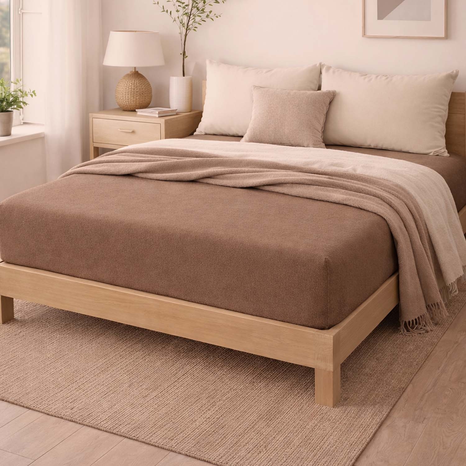 Prześcieradło z gumką 180 x 200 cm Pation Home Nexa, ciemnobeżowe