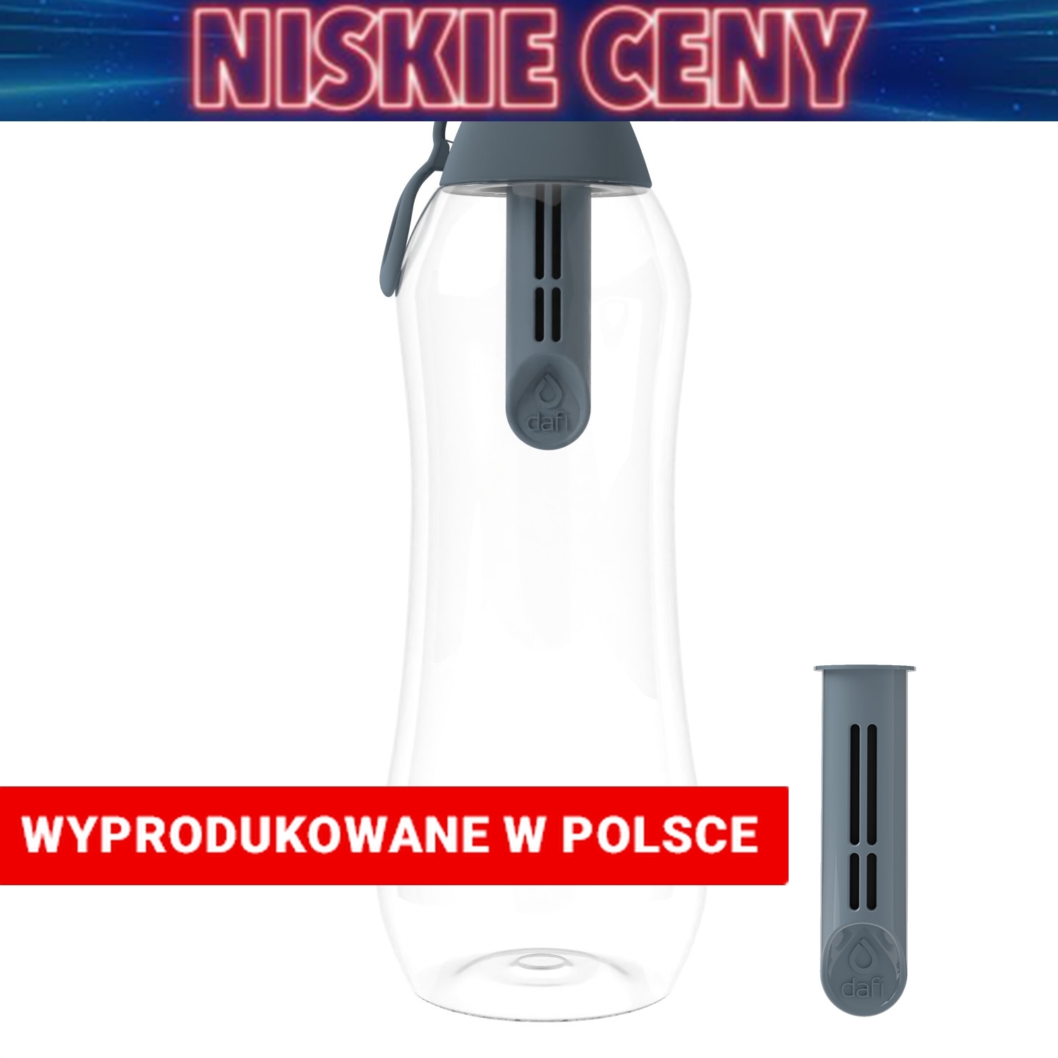 Butelka filtrująca 0,7 L SOFT, szara, 2 filtry w zestawie