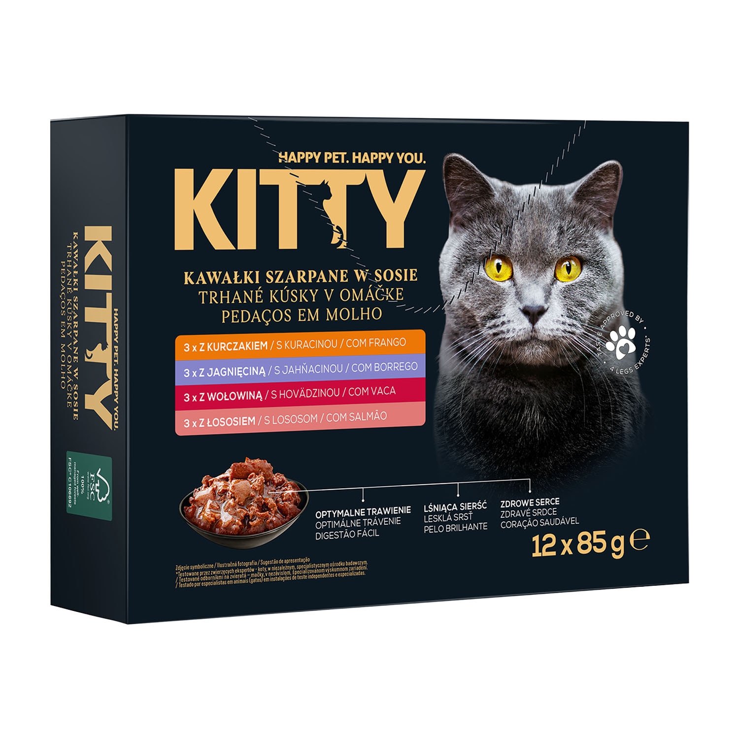 Mokra karma dla kotów Kitty, saszetki, mix smaków, 48 x 85 g
