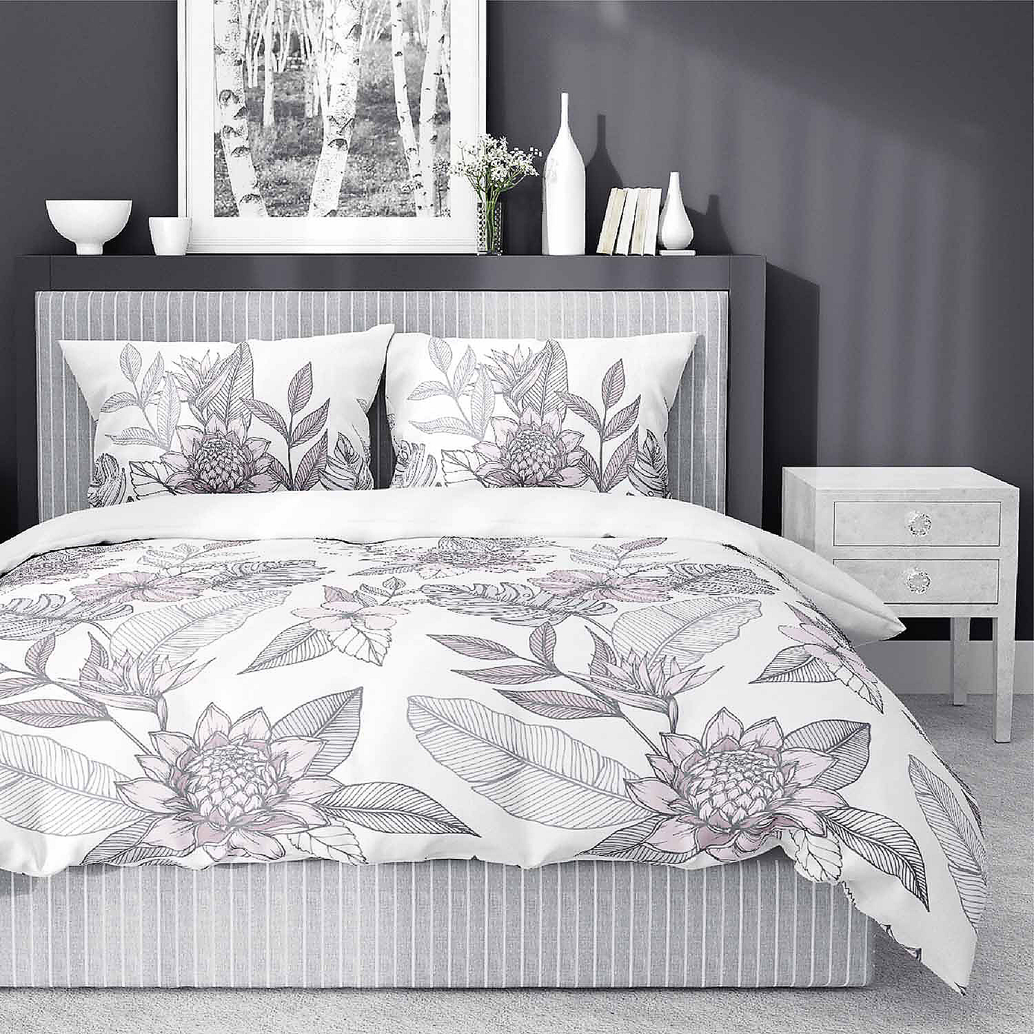 Pościel satynowa 220 x 200 cm Home Satin, szaro-różowe kwiaty