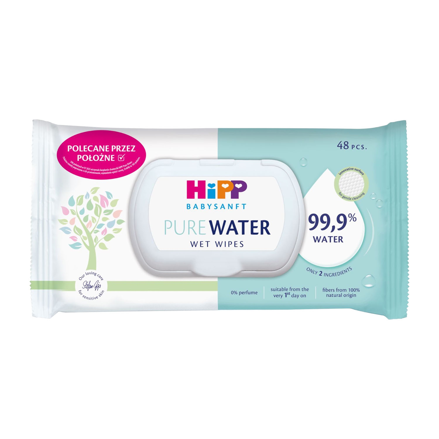 Chusteczki nawilżane HIPP Babysanft Pure Water, od 1 dnia życia, 48 szt.
