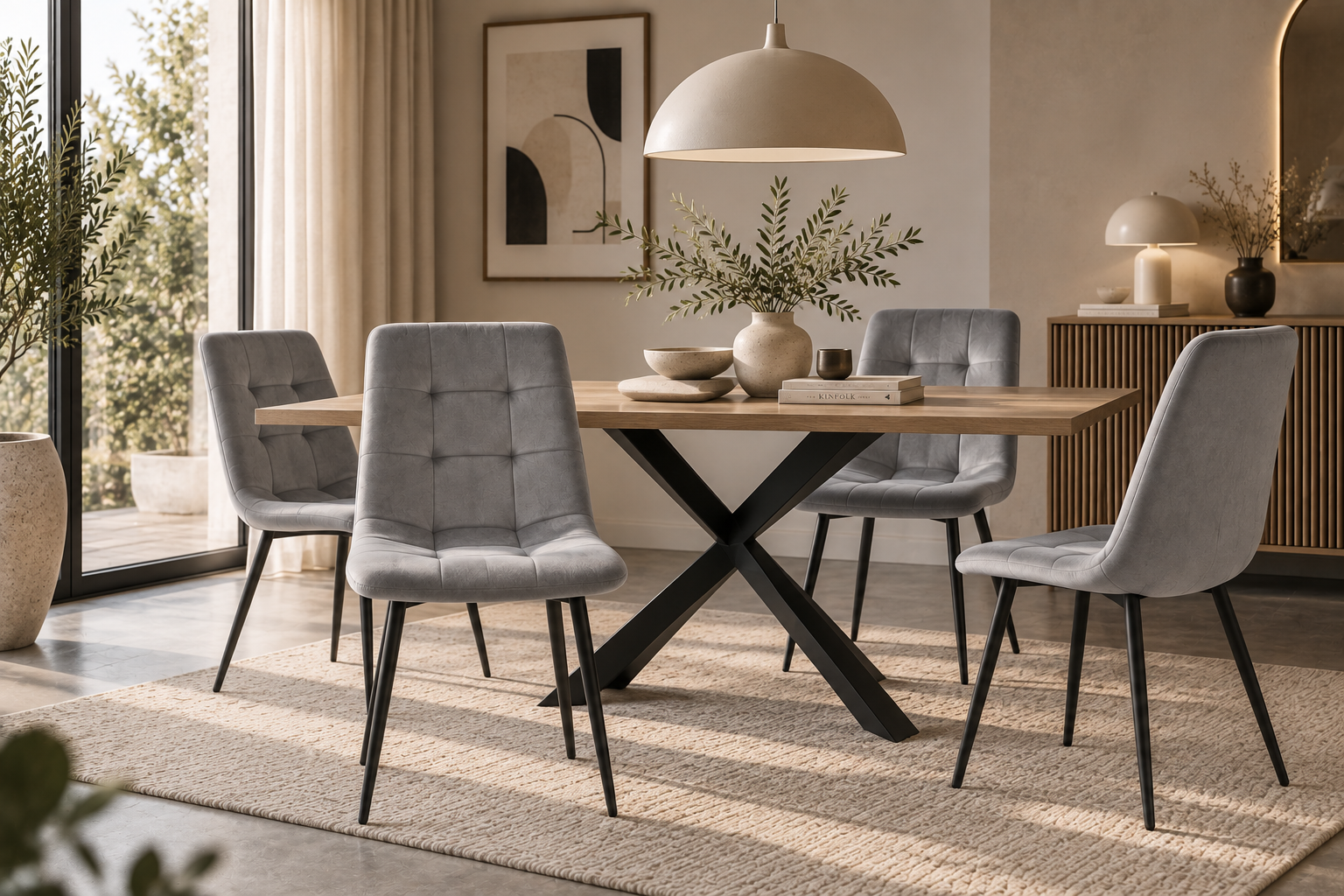 Zestaw 4 krzeseł tapicerowanych Vilandy Basic Velvet, szare