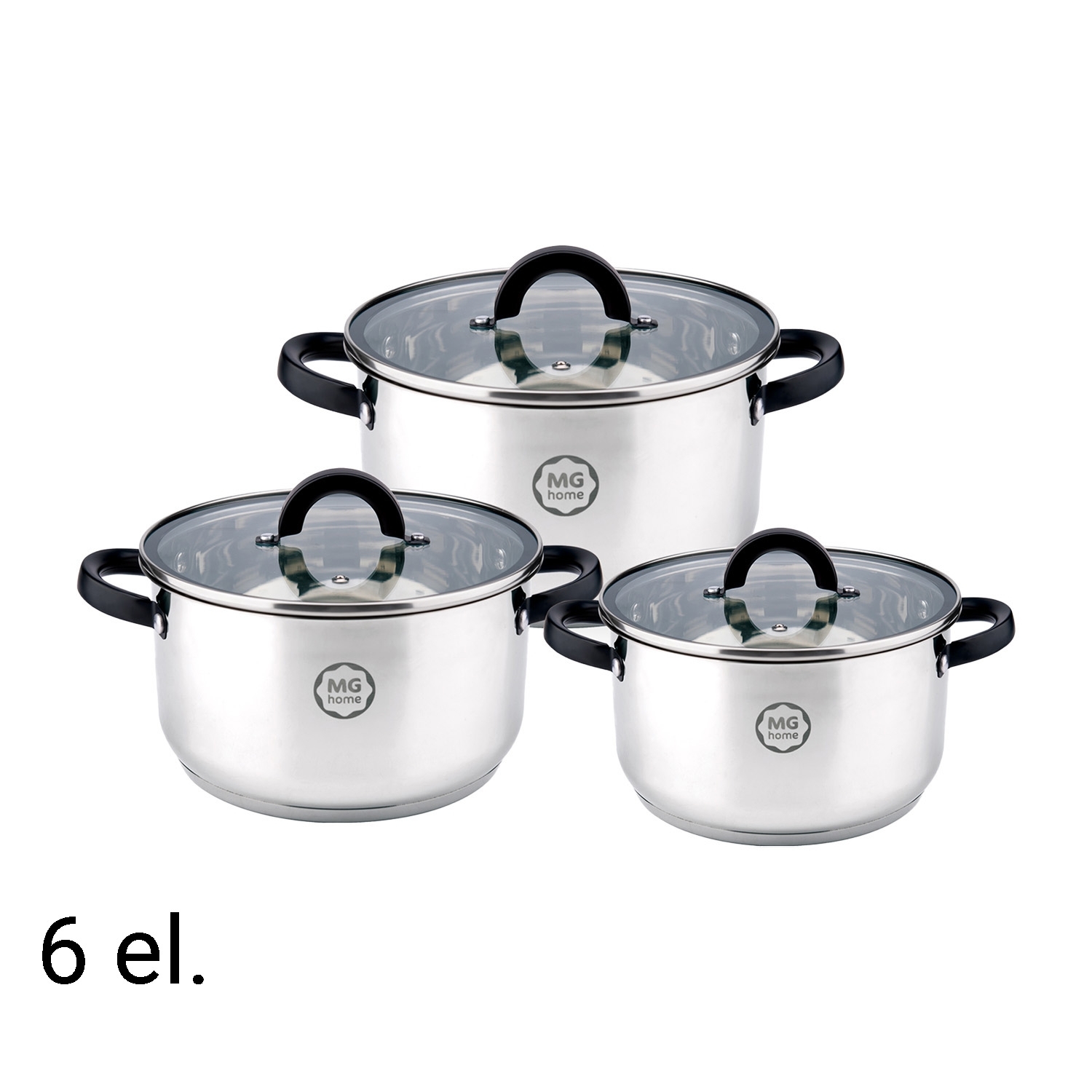 Zestaw garnków MG Home Black, 6 elementów, stal nierdzewna