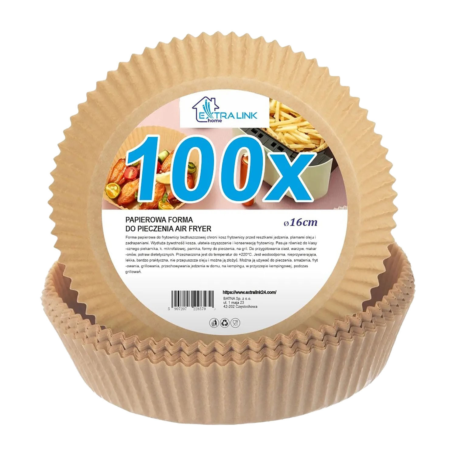 Wkład do frytkownicy beztłuszczowej Extralink, okrągły, papierowy, 16 cm, 100 szt.