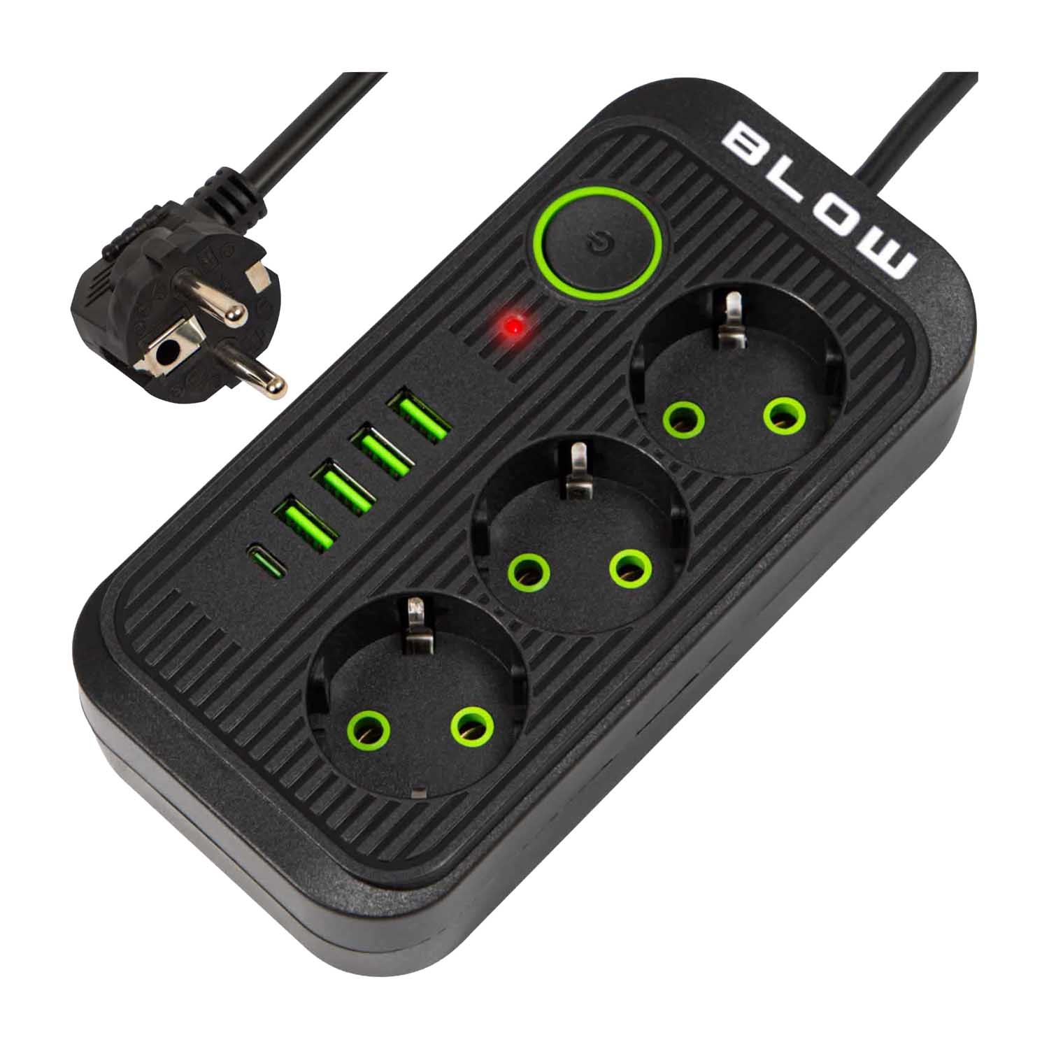 Listwa zasilająca Blow PS-330S, 3 m, 3 gniazda, 5 portów USB