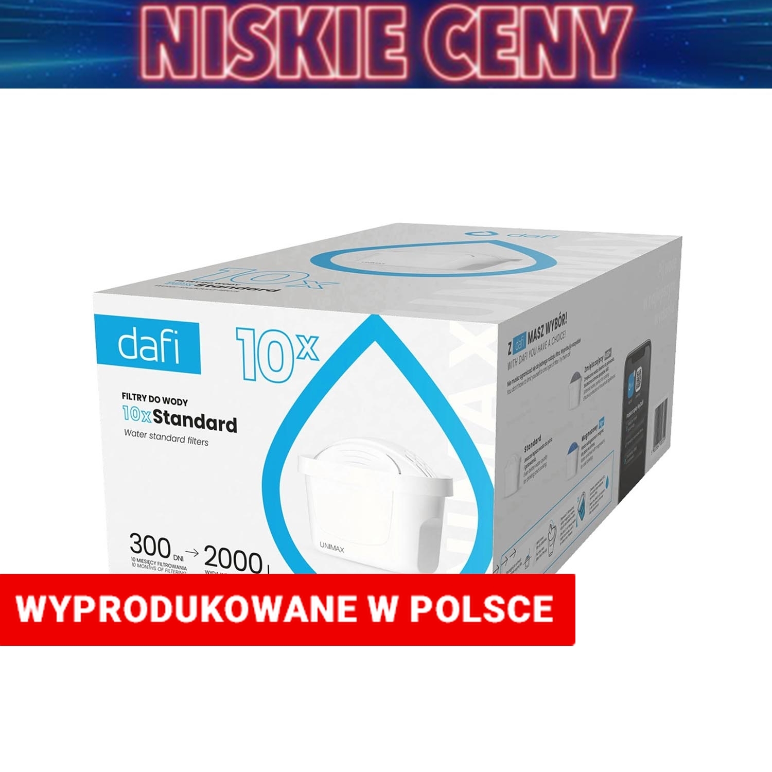 Zestaw wkładów filtrujących Dafi Unimax, do dzbanka filtrującego, 10 sztuk