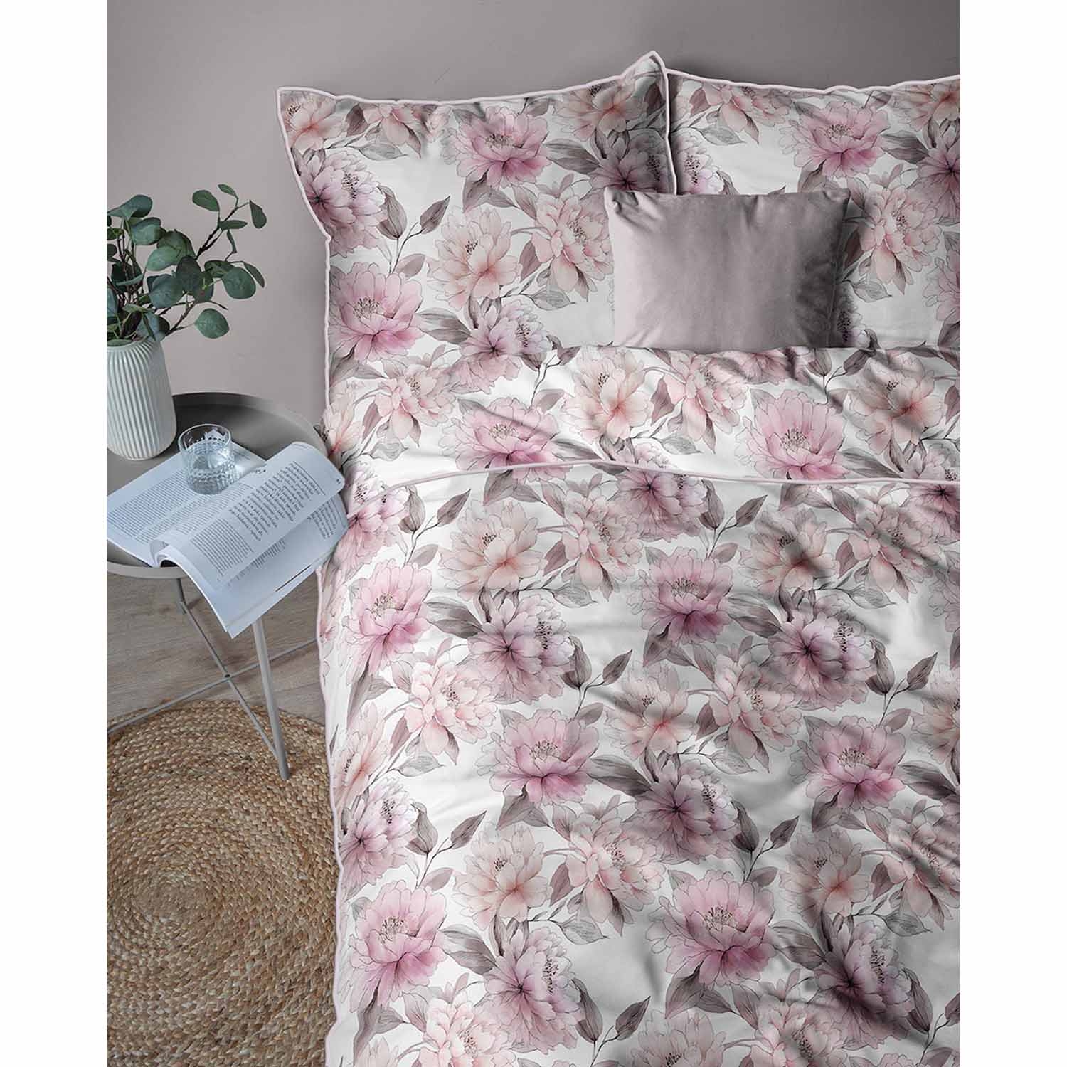 Pościel z perkalu 160 x 200 cm Lame Percale, różowe kwiaty