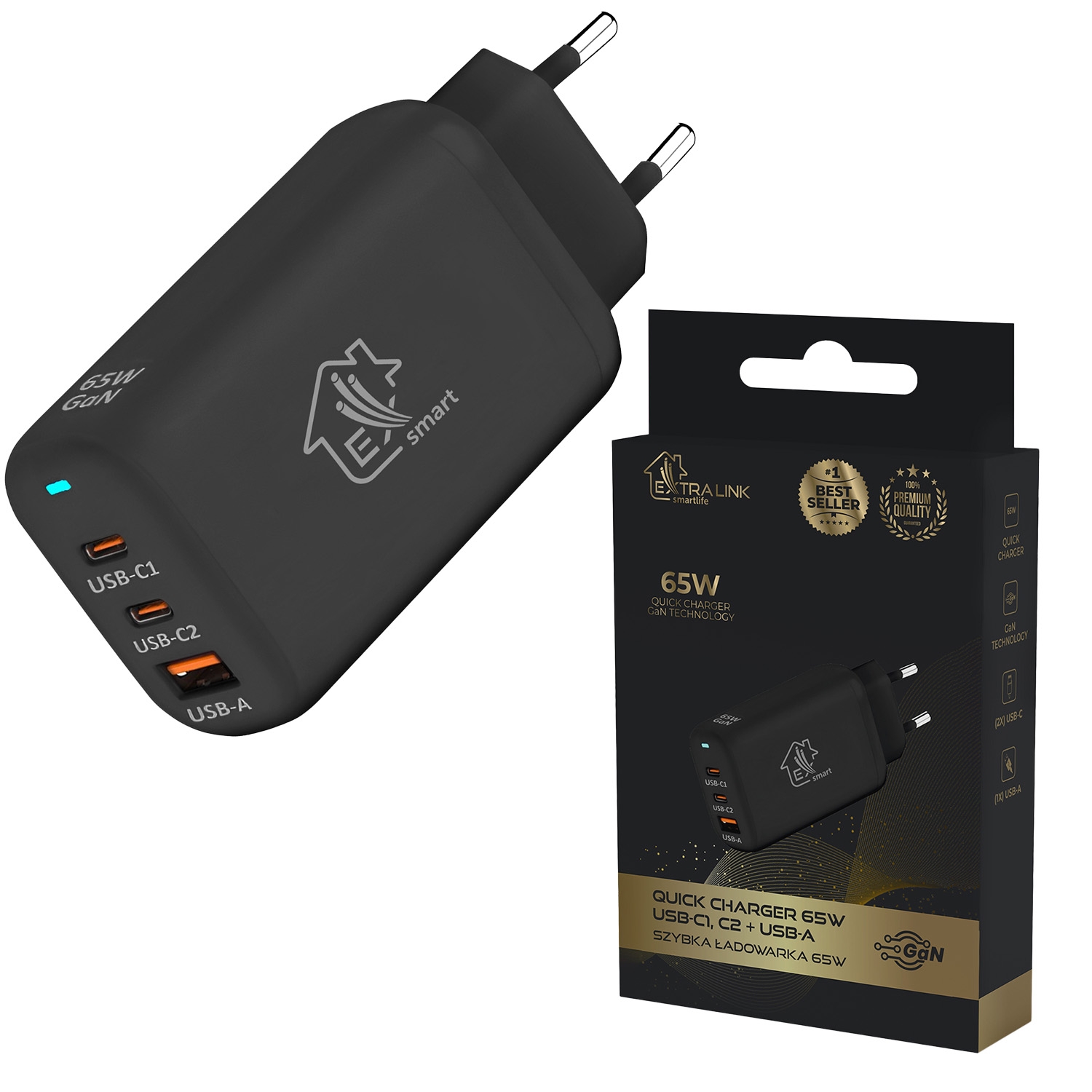 Ładowarka sieciowa EXTRALINK Smart Life GaN Charger, 65 W