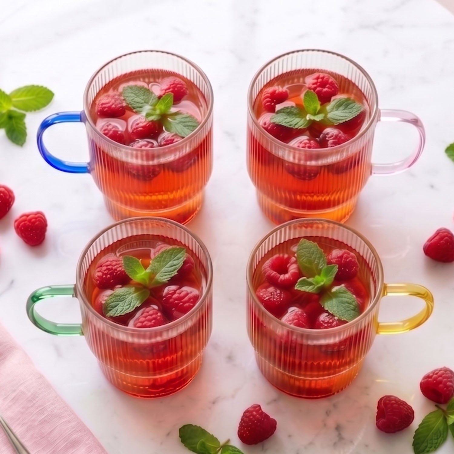 Komplet 2 szklanek ryflowanych Vialli Design Livio, 350 ml, z różowym uchem
