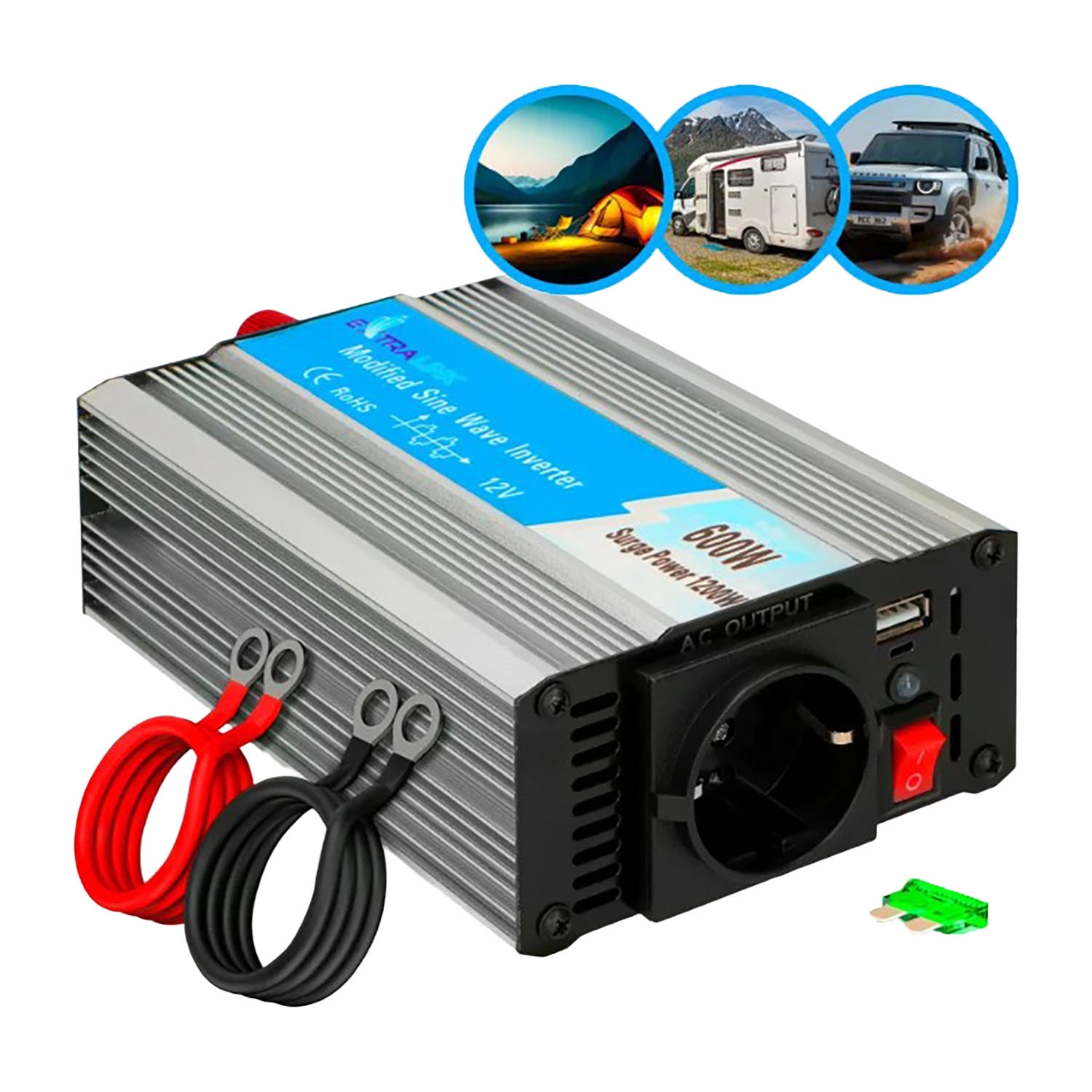 Przetwornica Extralink OPIM-600W, 600 W, modyfikowany sinus, moc szczytowa 1200 W