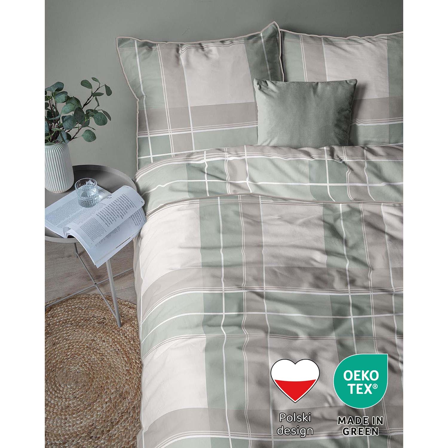 Pościel z perkalu 220 x 200 cm Lame Percale, geometria, zielona