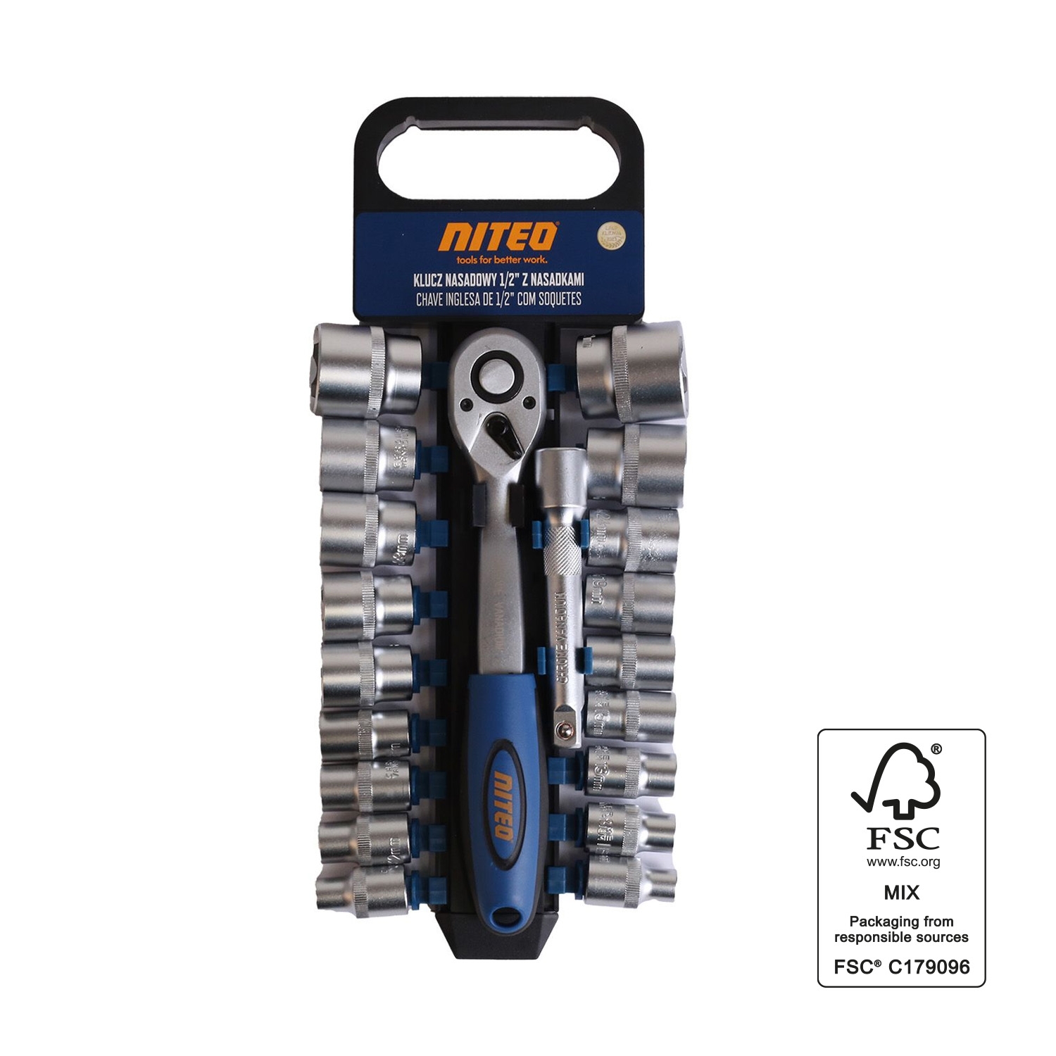 Klucz nasadowy 1/2” Niteo, z nasadkami