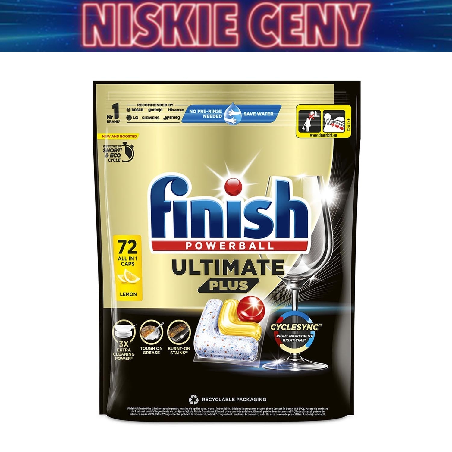 Kapsułki do zmywarki Finish Ultimate Plus Lemon, 72 sztuki