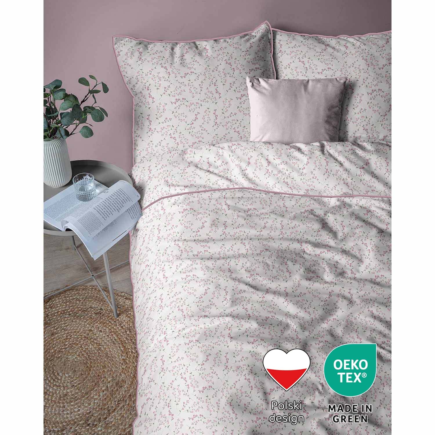 Pościel z perkalu 160 x 200 cm Lame Percale, różowe kwiatki