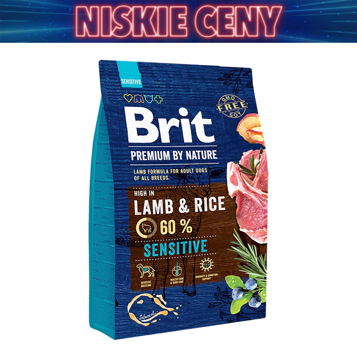 Karma dla psa Brit Premium By Nature Sensitive, sucha, z jagnięciną, 3 kg
