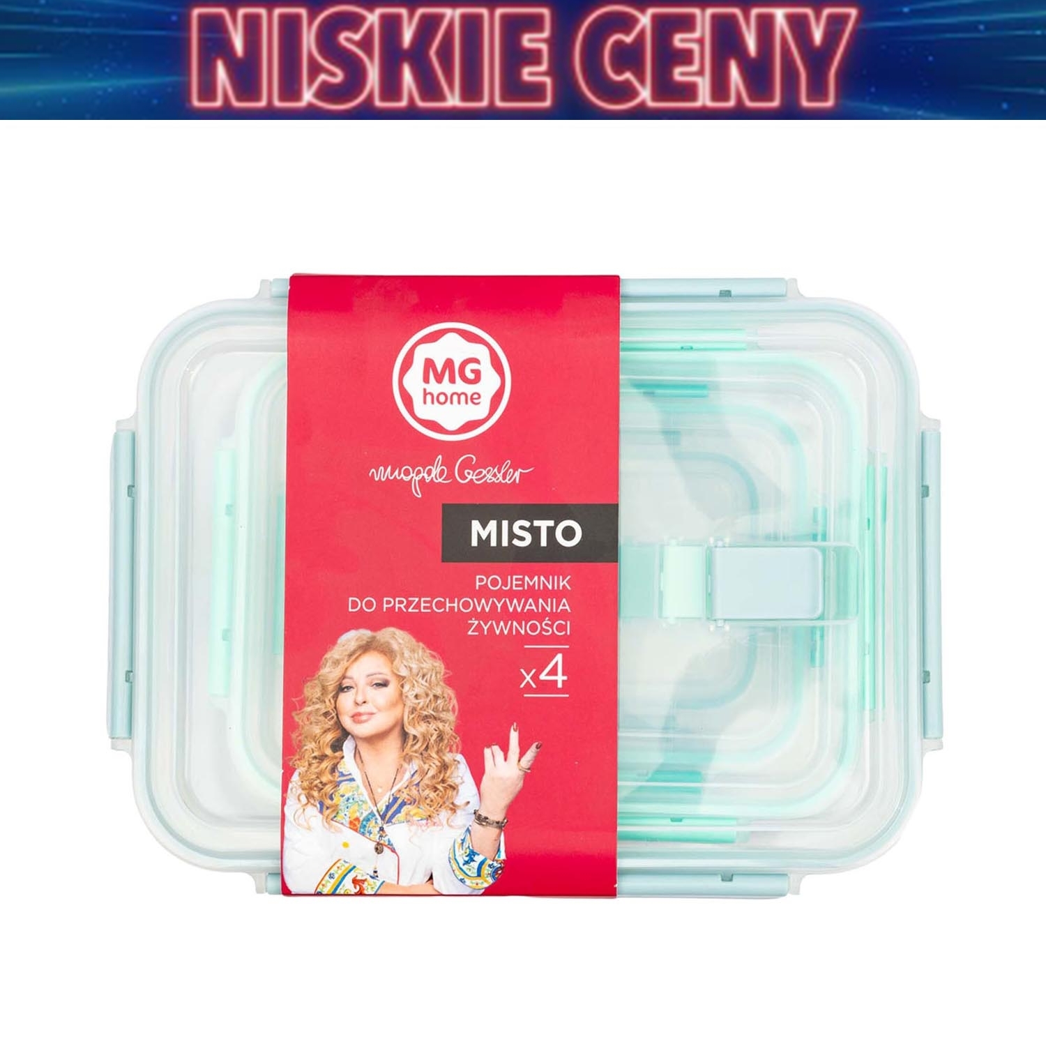 Zestaw 4 pojemników na żywność, MG Home Misto, prostokątne, zielone