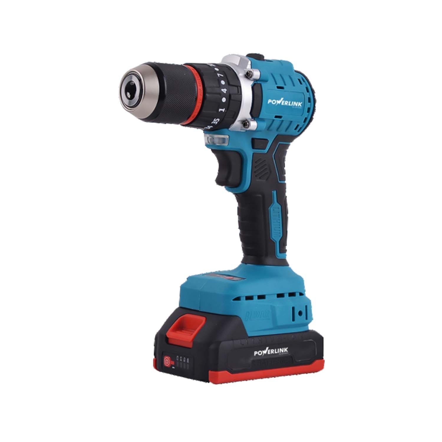 Akumulatorowa wiertarko-wkrętarka udarowa z silnikiem bezszczotkowym Powerlink, 20 V, 120 Nm, 13 mm, 2x akumulator 4 Ah, z akcesoriami