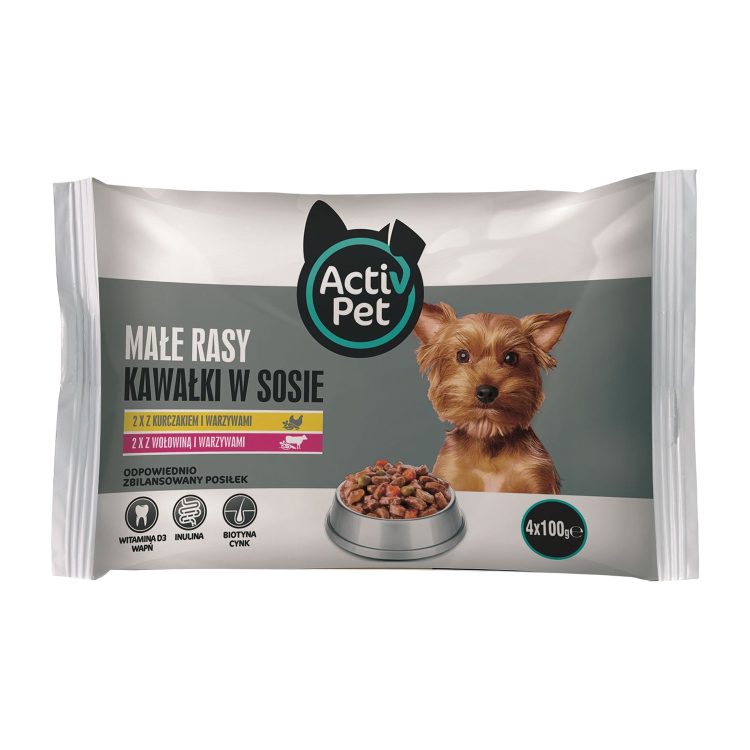 Mokra karma dla psów Activ Pet, saszetki, mix smaków, 72 x 100 g