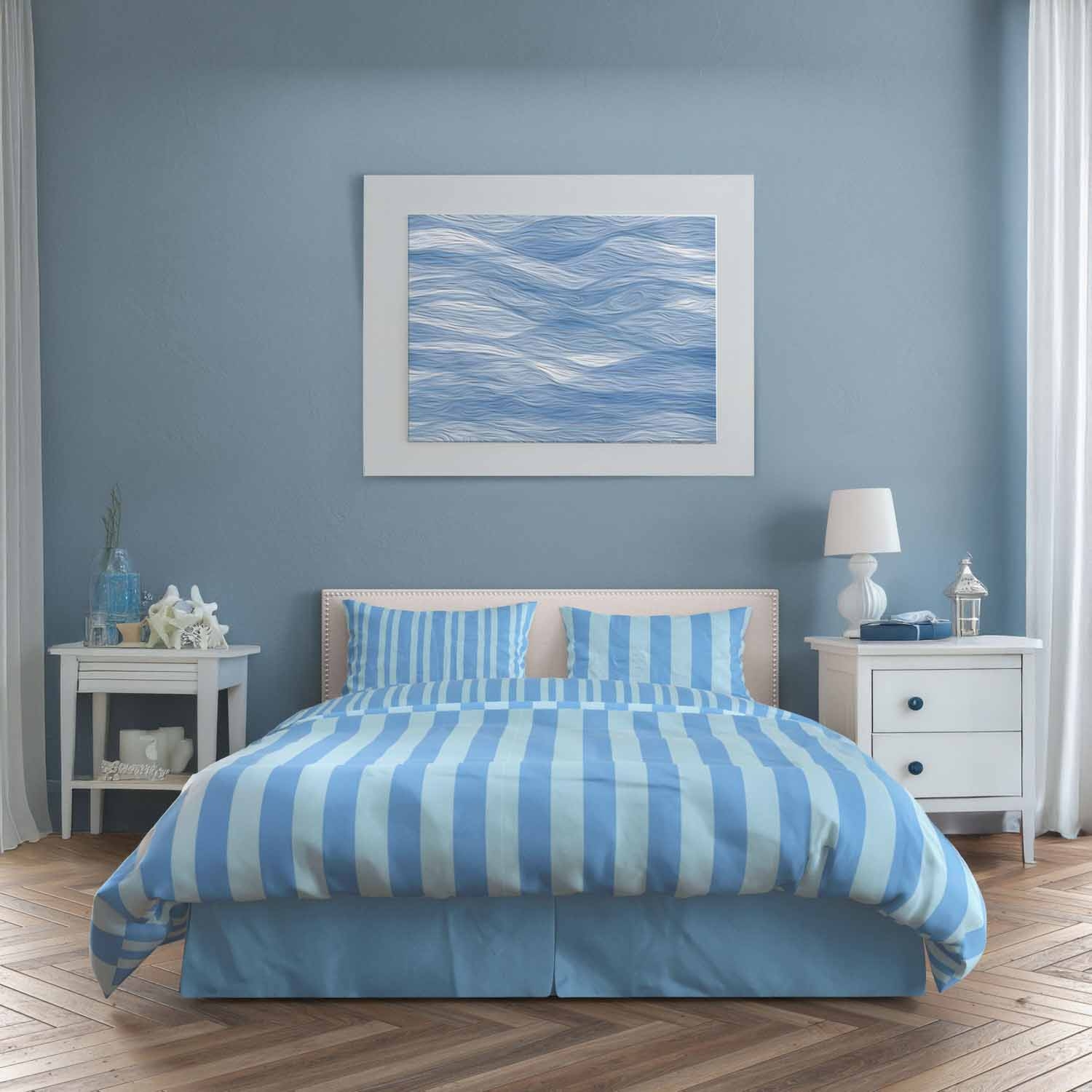 Pościel z mikrofibry 160 x 200 cm Faro Harmony, niebieskie paski