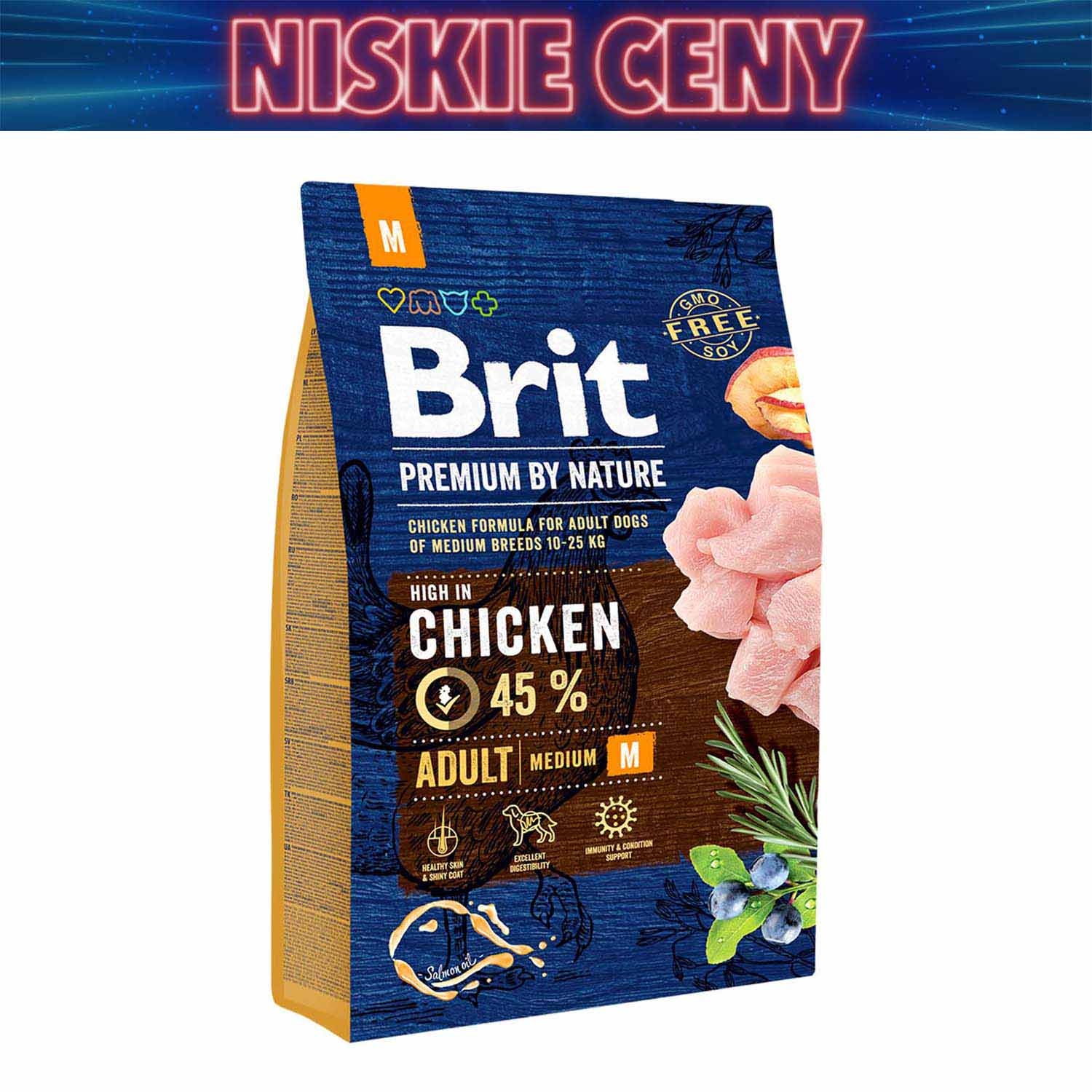 Karma dla psa Brit Premium By Nature Adult M, sucha, z kurczakiem, 3 kg