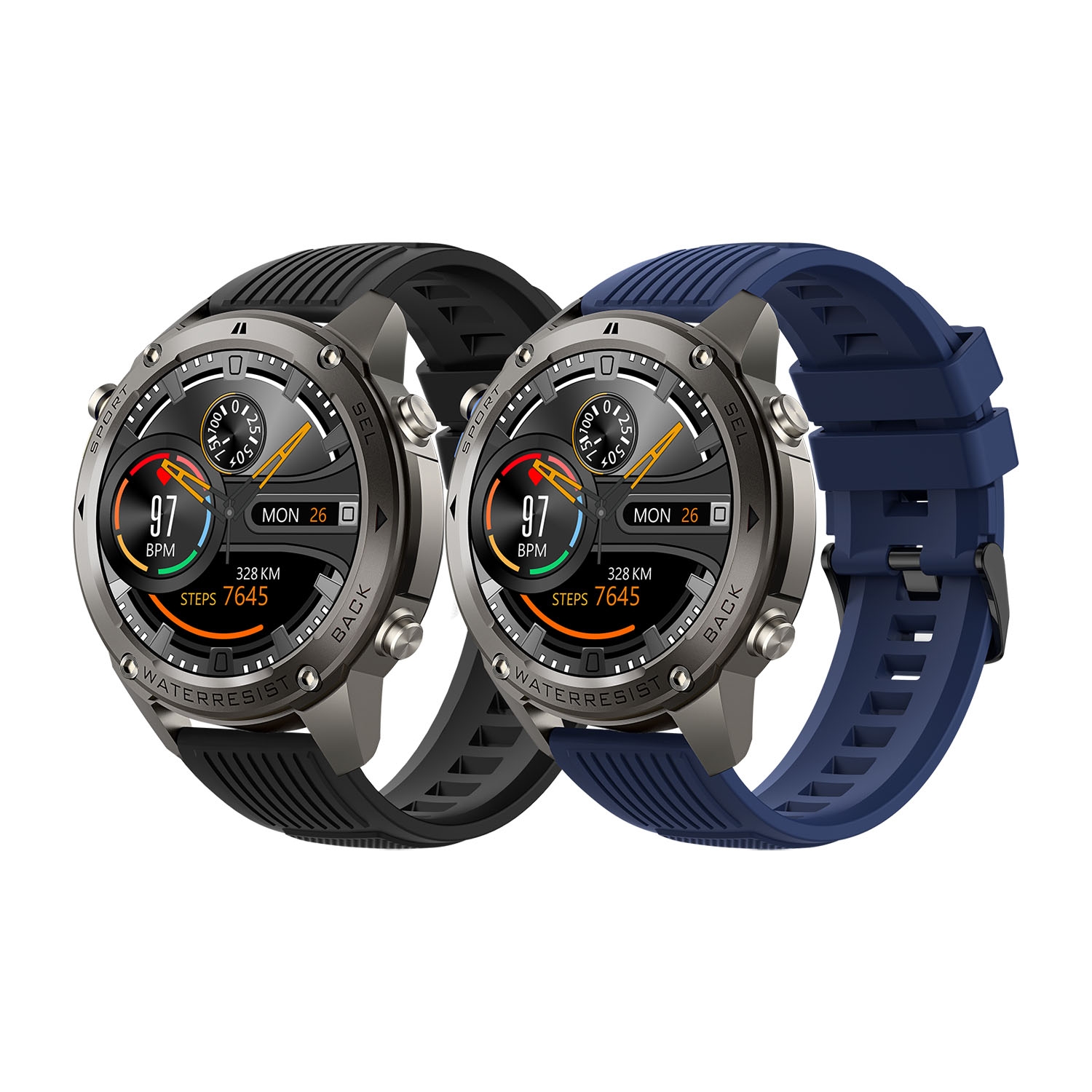 Smartwatch Tracer GP-Fit2, 1,43'', wodoodporny, 2 paski, czarny, granatowy