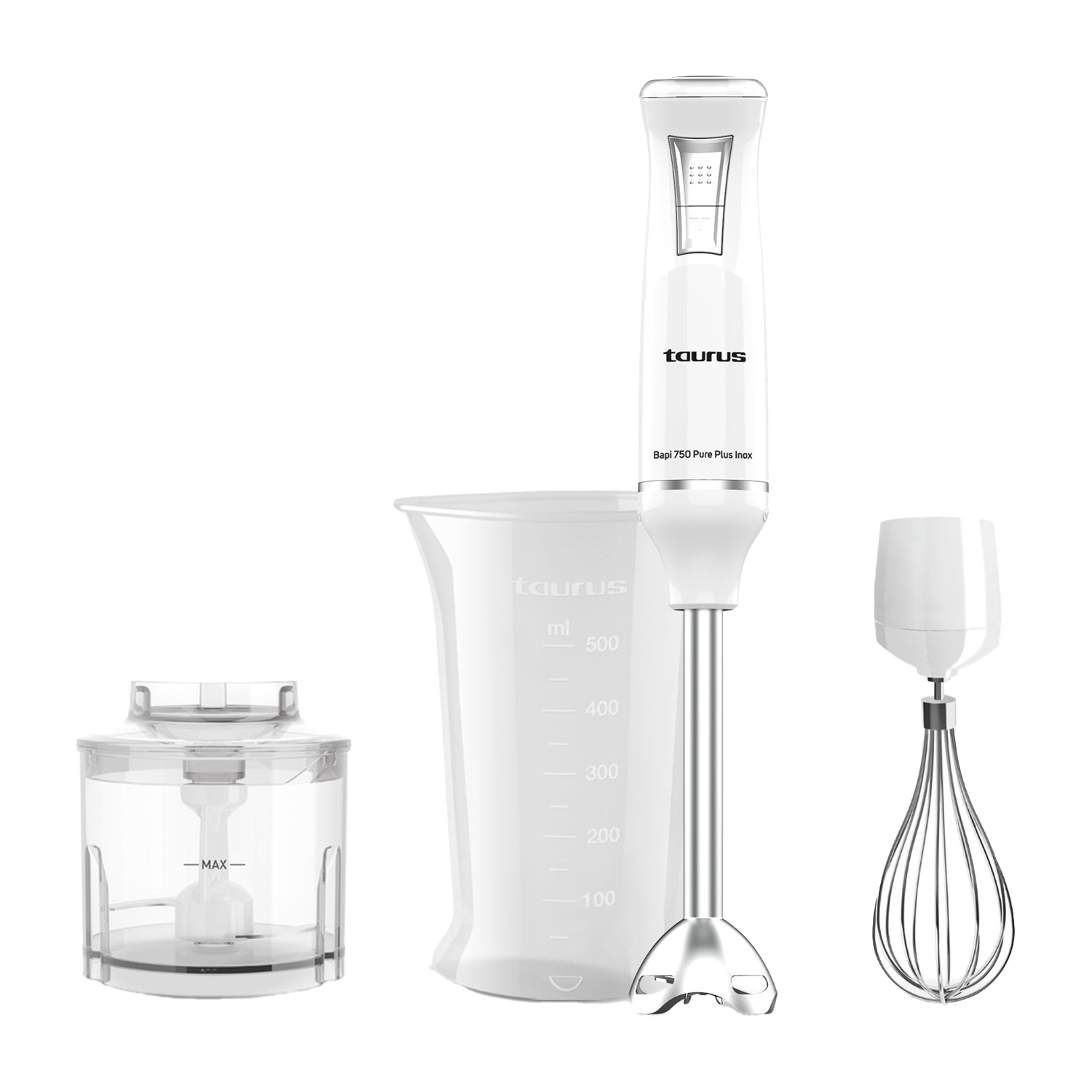 Blender ręczny Taurus Bapi 750 Pure Plus Inox, 750 W, z akcesoriami, biały